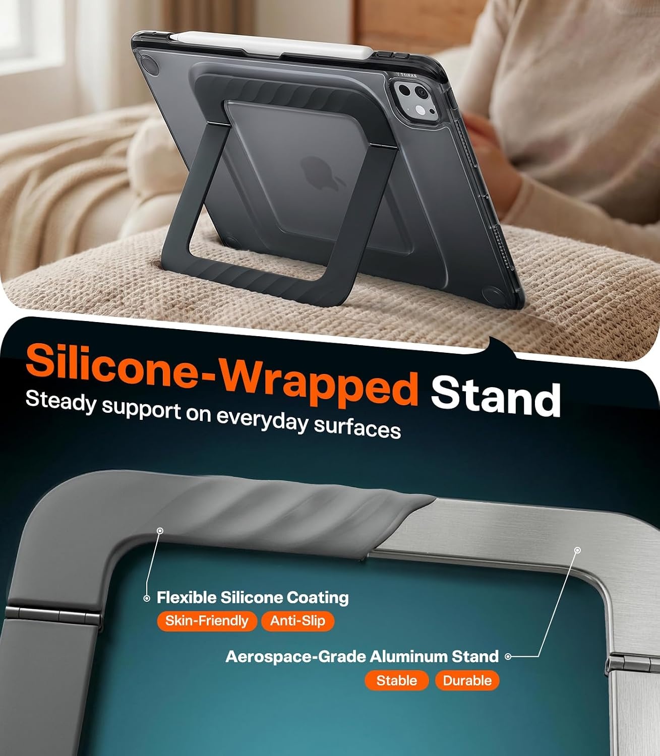 image:imageTORRAS Ostand K3 Neo for iPad Air 11 Inch Case M4 2026 M3 2025 M2 2024 Viewing Angles AdjustableUltra Stable Stand Shockproof Protective Slim Kickstand Case with Pencil Holder Glacier SprintObsidian Black