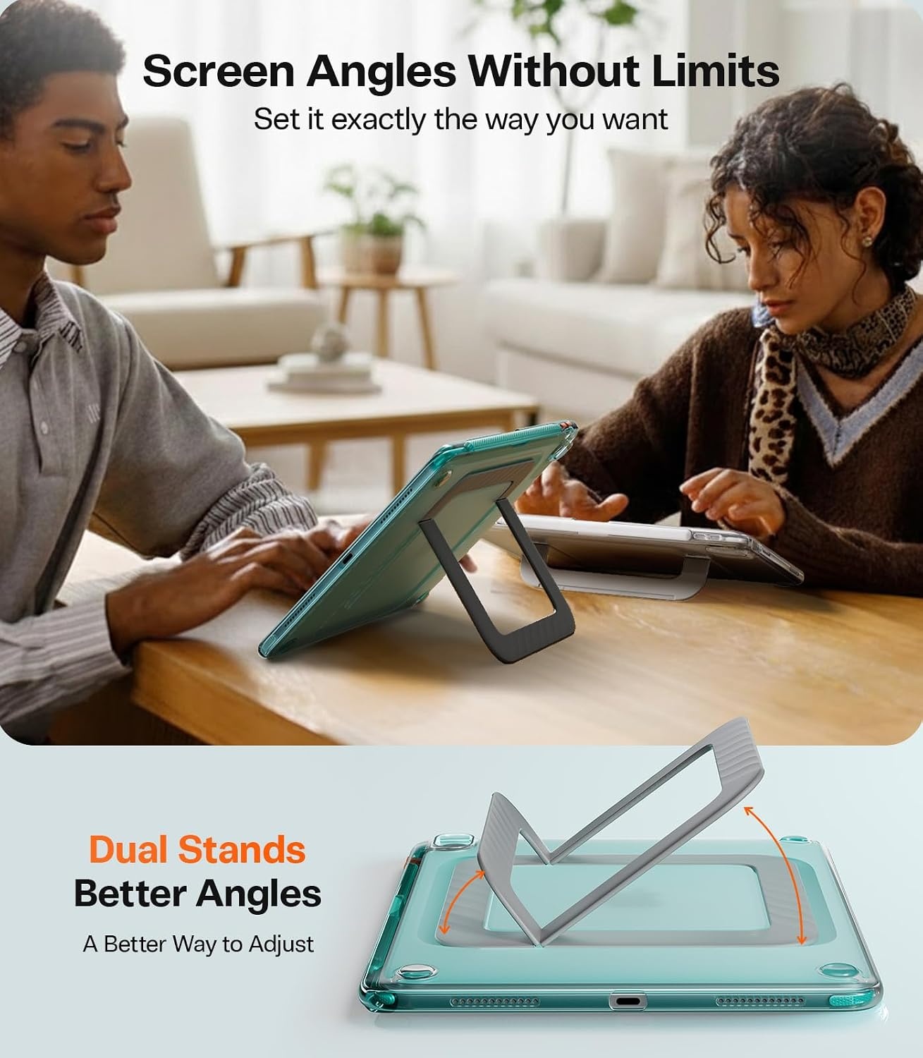 image:imageTORRAS Ostand K3 Neo for iPad Air 11 Inch Case M4 2026 M3 2025 M2 2024 Viewing Angles AdjustableUltra Stable Stand Shockproof Protective Slim Kickstand Case with Pencil Holder Glacier SprintGlacier Sprint