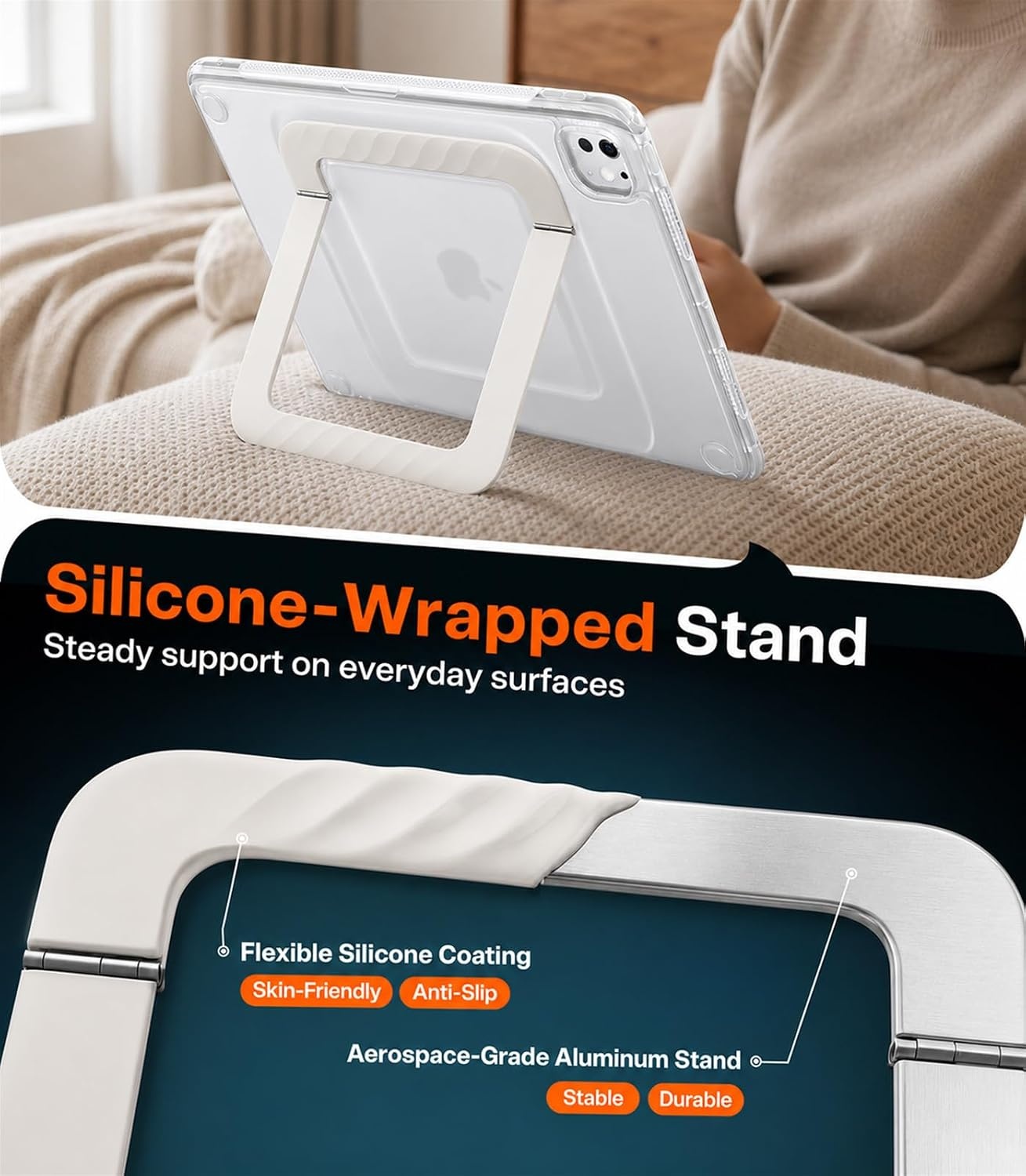 image:imageTORRAS Ostand K3 Neo for iPad Air 11 Inch Case M4 2026 M3 2025 M2 2024 Viewing Angles AdjustableUltra Stable Stand Shockproof Protective Slim Kickstand Case with Pencil Holder Glacier SprintMatte Translucent