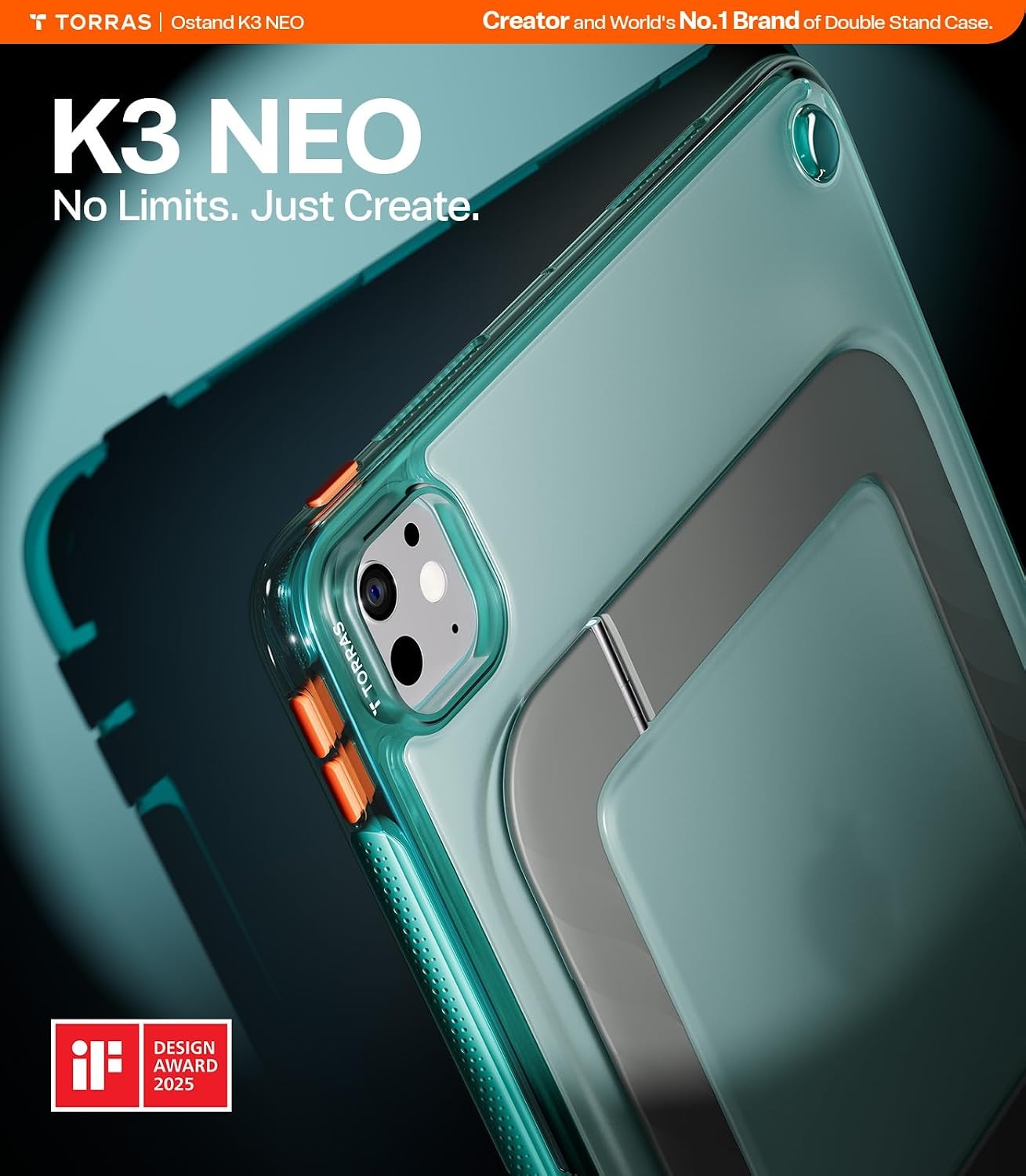 image:imageTORRAS Ostand K3 Neo for iPad Air 11 Inch Case M4 2026 M3 2025 M2 2024 Viewing Angles AdjustableUltra Stable Stand Shockproof Protective Slim Kickstand Case with Pencil Holder Glacier SprintGlacier Sprint