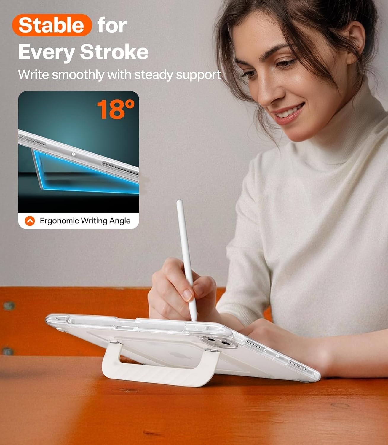 image:imageTORRAS Ostand K3 Neo for iPad Air 11 Inch Case M4 2026 M3 2025 M2 2024 Viewing Angles AdjustableUltra Stable Stand Shockproof Protective Slim Kickstand Case with Pencil Holder Glacier SprintMatte Translucent