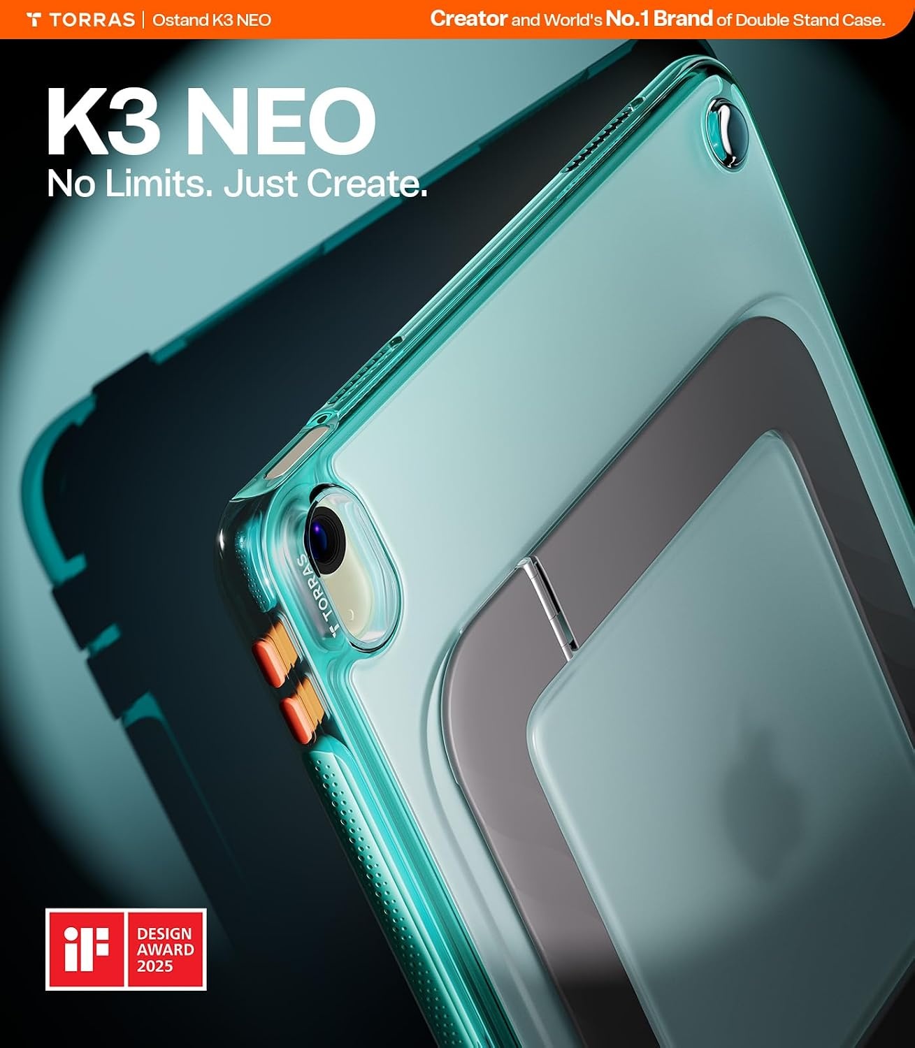 image:imageTORRAS Ostand K3 Neo for iPad Air 11 Inch Case M4 2026 M3 2025 M2 2024 Viewing Angles AdjustableUltra Stable Stand Shockproof Protective Slim Kickstand Case with Pencil Holder Glacier SprintGlacier Sprint