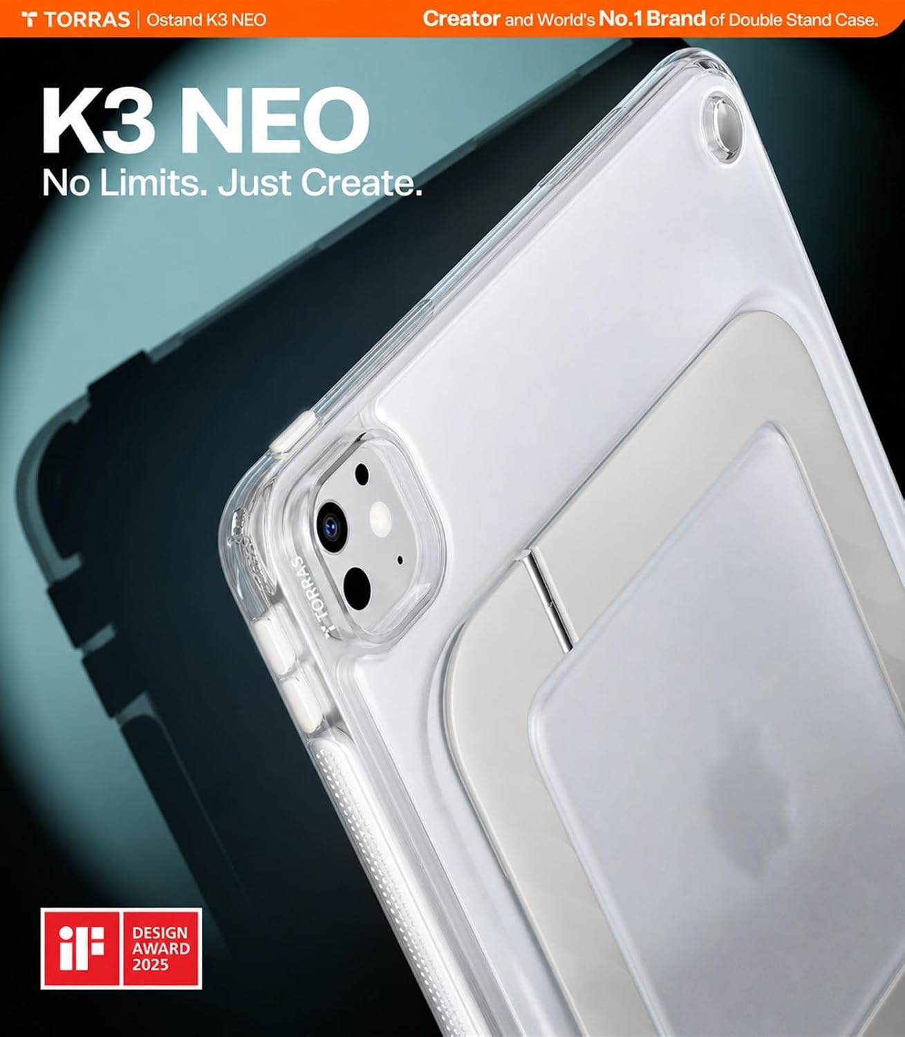 image:imageTORRAS Ostand K3 Neo for iPad Air 11 Inch Case M4 2026 M3 2025 M2 2024 Viewing Angles AdjustableUltra Stable Stand Shockproof Protective Slim Kickstand Case with Pencil Holder Glacier SprintMatte Translucent