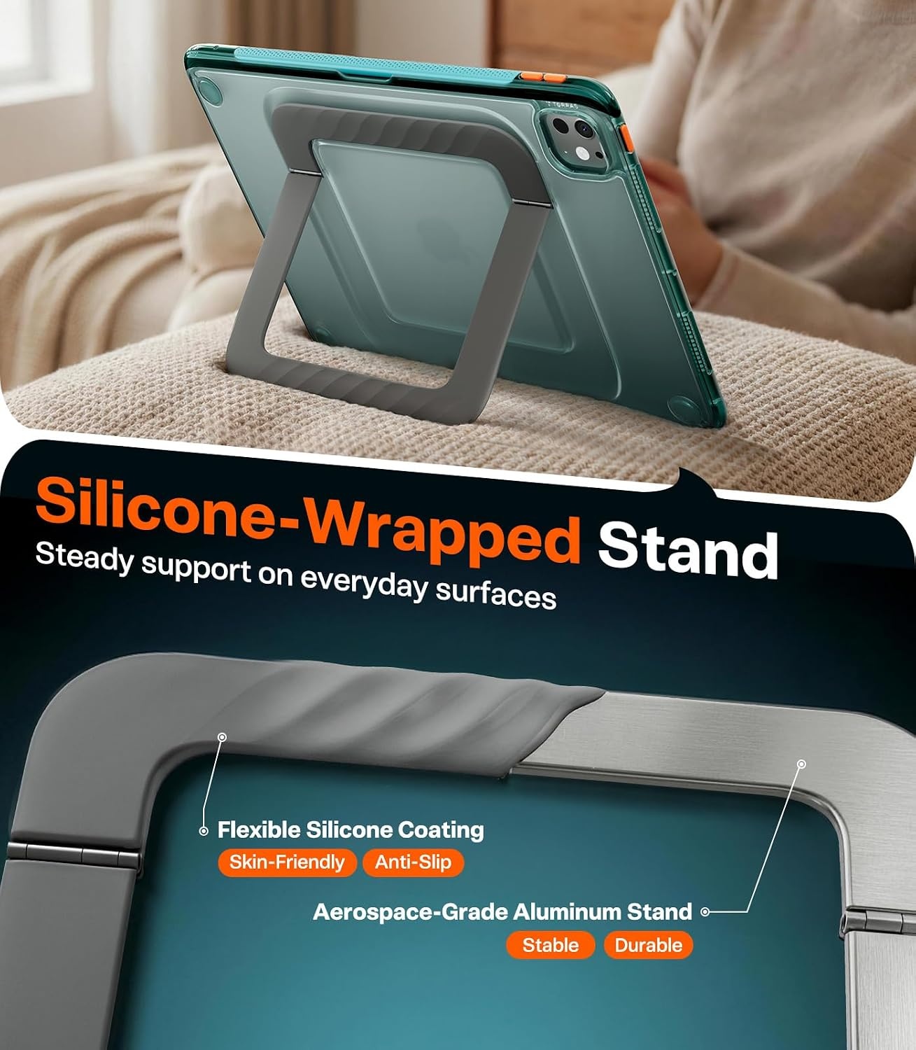 image:imageTORRAS Ostand K3 Neo for iPad Air 11 Inch Case M4 2026 M3 2025 M2 2024 Viewing Angles AdjustableUltra Stable Stand Shockproof Protective Slim Kickstand Case with Pencil Holder Glacier SprintGlacier Sprint