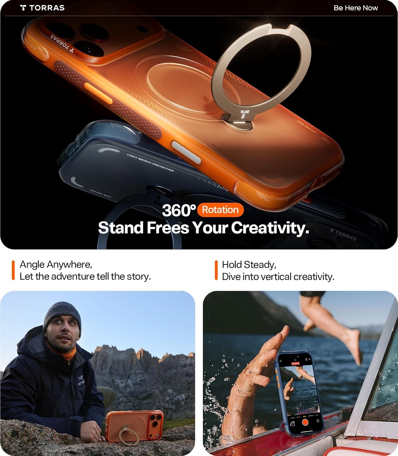 image:imageTORRAS Ostand Q3 Air for iPhone 16 Pro Max Case with 360 Magnetic Stand Fit for MagSafe Military Grade Drop Tested Camera Control Button Shockproof Phone Case for iPhone 16 Pro Max 69 BlackMidnight Blue