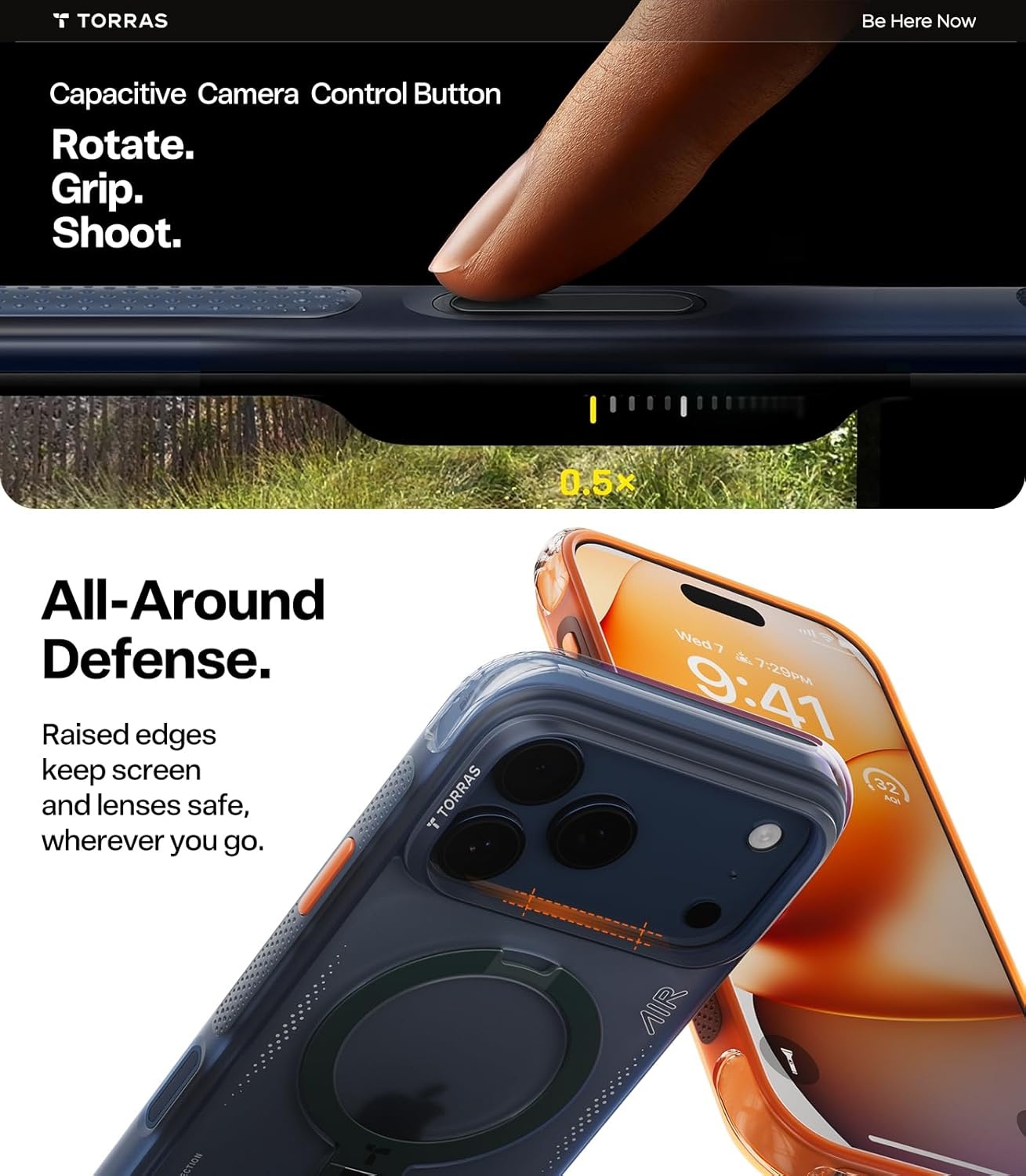 image:imageTORRAS Ostand Q3 Air for iPhone 16 Pro Max Case with 360 Magnetic Stand Fit for MagSafe Military Grade Drop Tested Camera Control Button Shockproof Phone Case for iPhone 16 Pro Max 69 BlackMidnight Blue