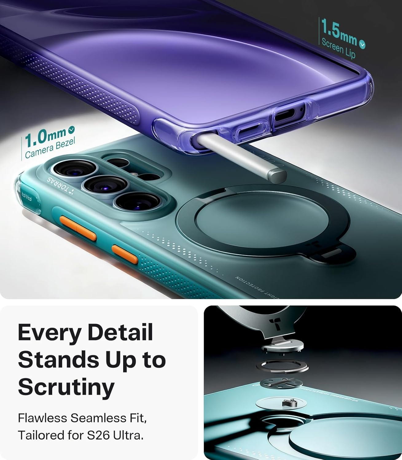 image:imageTORRAS Ostand Q3 Air for iPhone 16 Pro Max Case with 360 Magnetic Stand Fit for MagSafe Military Grade Drop Tested Camera Control Button Shockproof Phone Case for iPhone 16 Pro Max 69 BlackGlacier Sprint