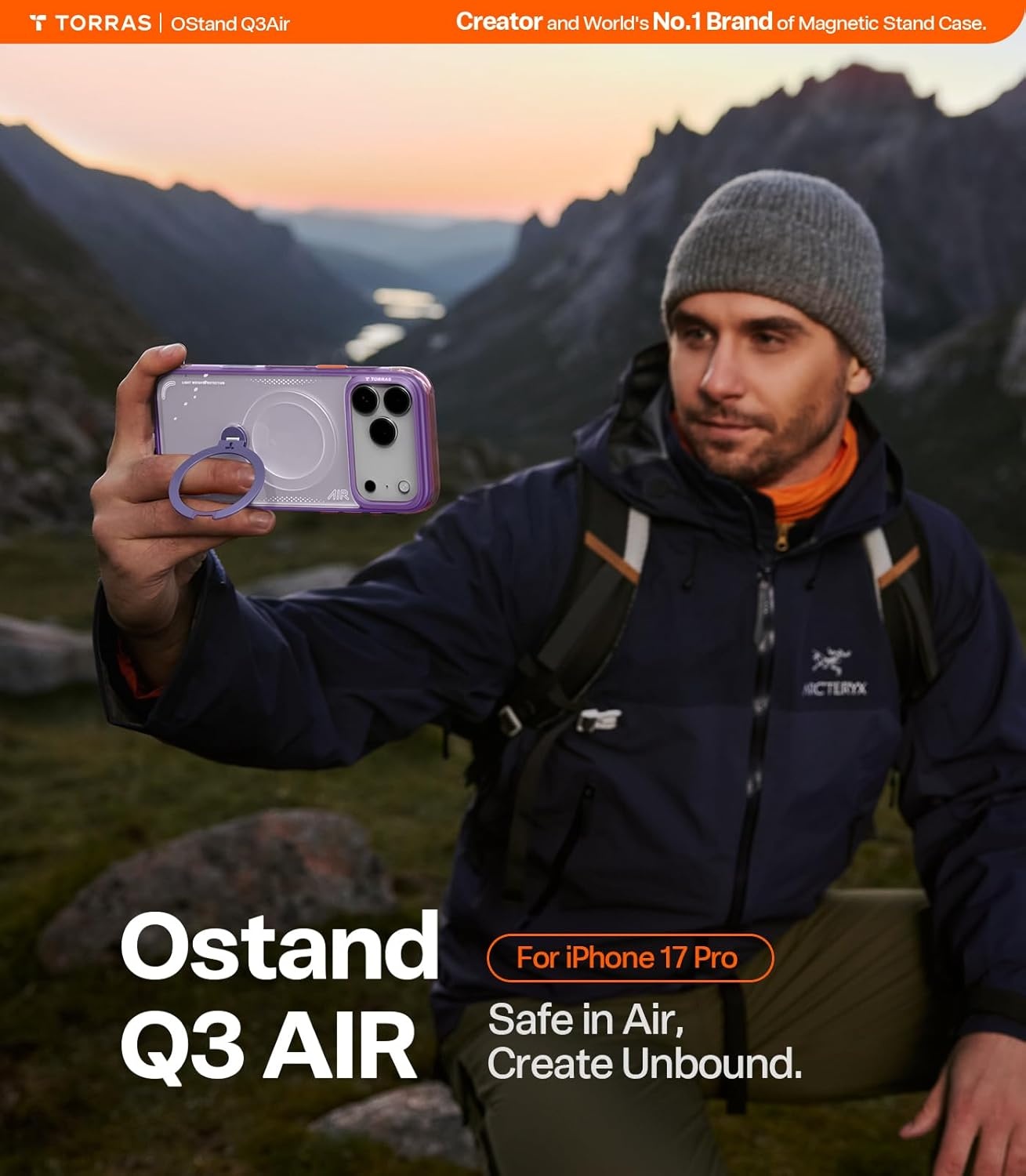 image:imageTORRAS Ostand Q3 Air for iPhone 16 Pro Max Case with 360 Magnetic Stand Fit for MagSafe Military Grade Drop Tested Camera Control Button Shockproof Phone Case for iPhone 16 Pro Max 69 BlackViolet Surge