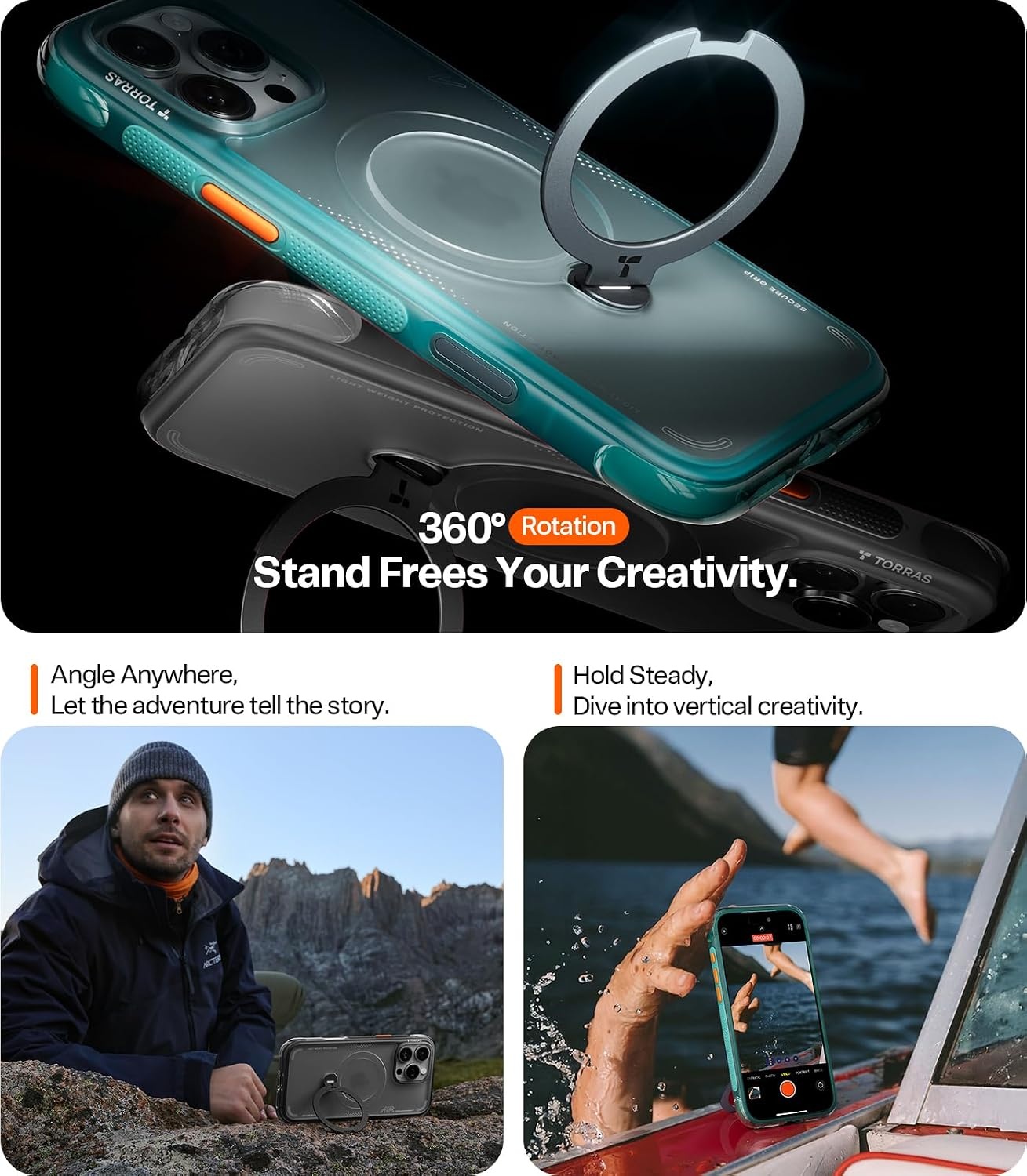 image:imageTORRAS Ostand Q3 Air for iPhone 16 Pro Max Case with 360 Magnetic Stand Fit for MagSafe Military Grade Drop Tested Camera Control Button Shockproof Phone Case for iPhone 16 Pro Max 69 BlackShadow Black