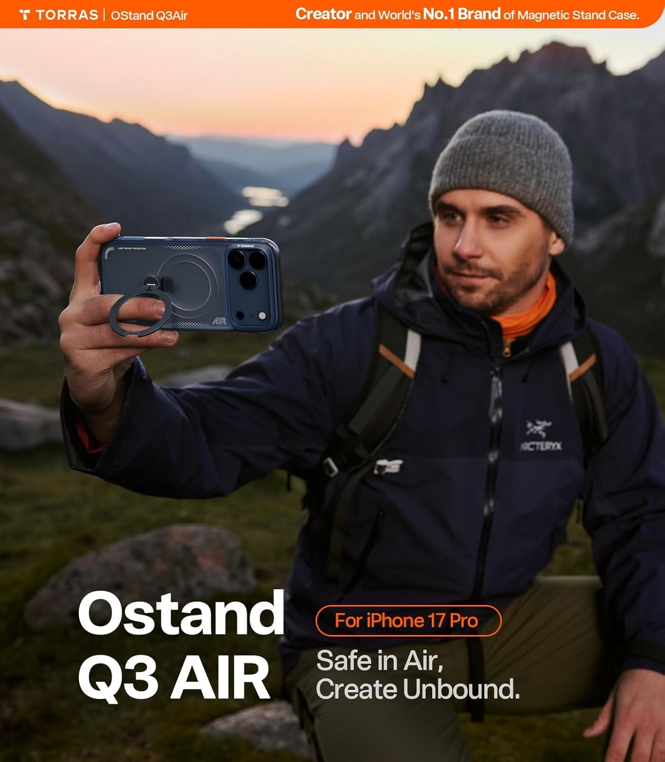 image:imageTORRAS Ostand Q3 Air for iPhone 16 Pro Max Case with 360 Magnetic Stand Fit for MagSafe Military Grade Drop Tested Camera Control Button Shockproof Phone Case for iPhone 16 Pro Max 69 BlackMidnight Blue