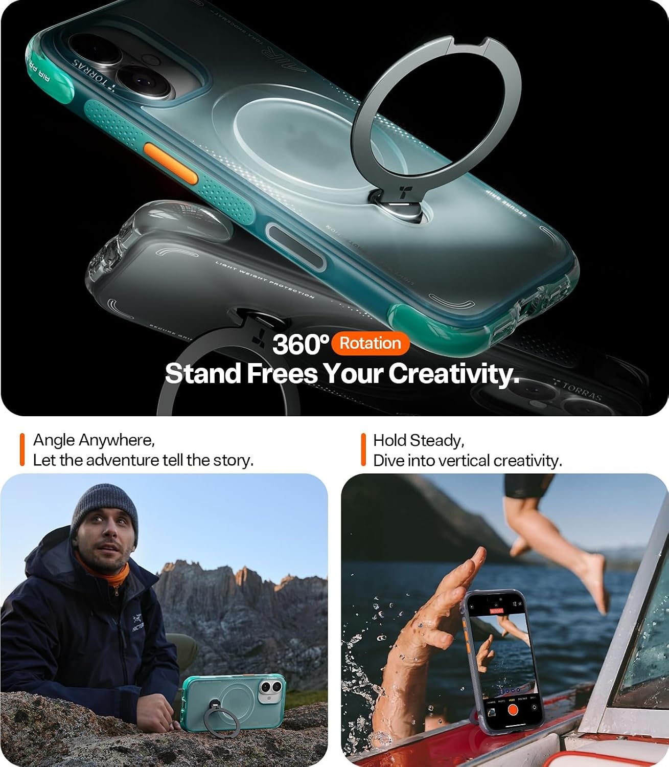 image:imageTORRAS Ostand Q3 Air for iPhone 16 Pro Max Case with 360 Magnetic Stand Fit for MagSafe Military Grade Drop Tested Camera Control Button Shockproof Phone Case for iPhone 16 Pro Max 69 BlackShadow Black