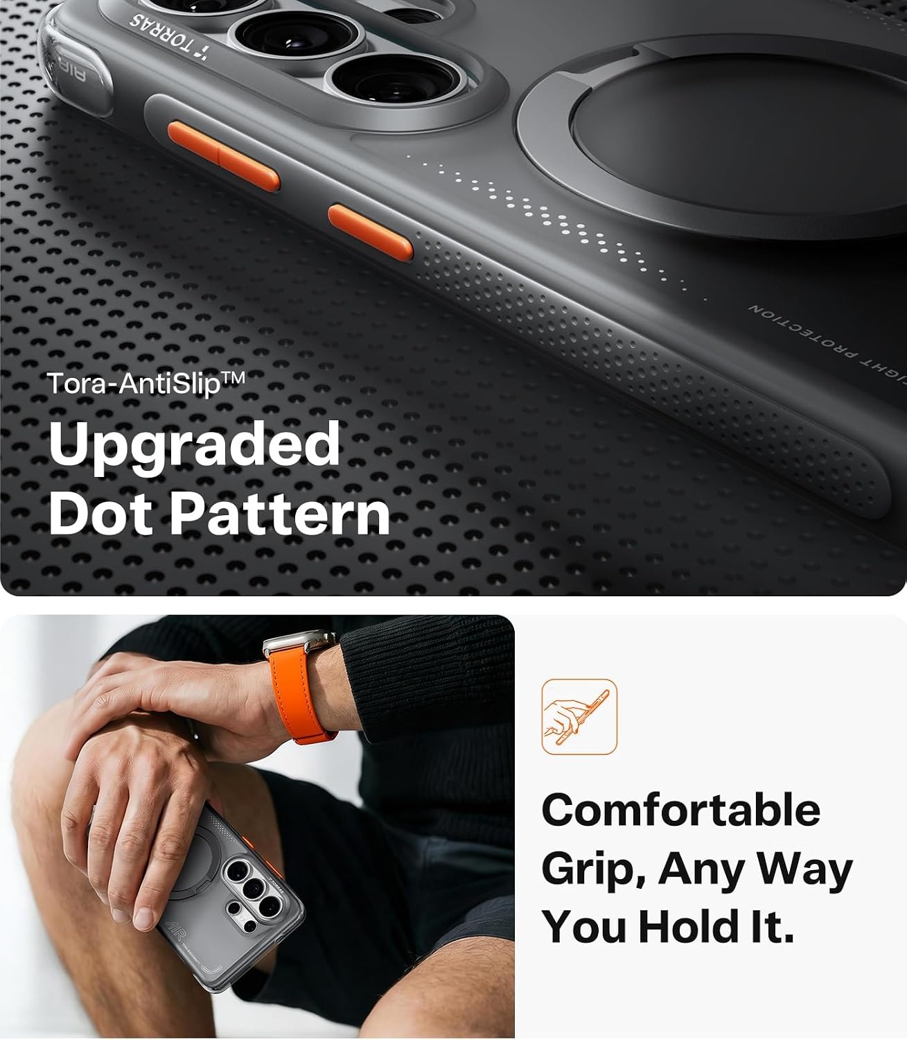 image:imageTORRAS Ostand Q3 Air for iPhone 16 Pro Max Case with 360 Magnetic Stand Fit for MagSafe Military Grade Drop Tested Camera Control Button Shockproof Phone Case for iPhone 16 Pro Max 69 BlackShadow Black