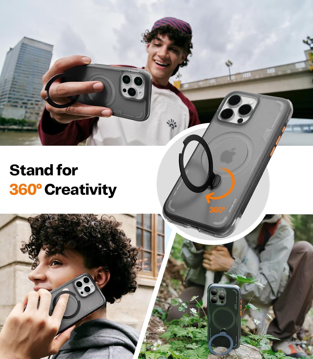 image:imageTORRAS Ostand Q3 Air for iPhone 16 Pro Max Case with 360 Magnetic Stand Fit for MagSafe Military Grade Drop Tested Camera Control Button Shockproof Phone Case for iPhone 16 Pro Max 69 BlackShadow Black