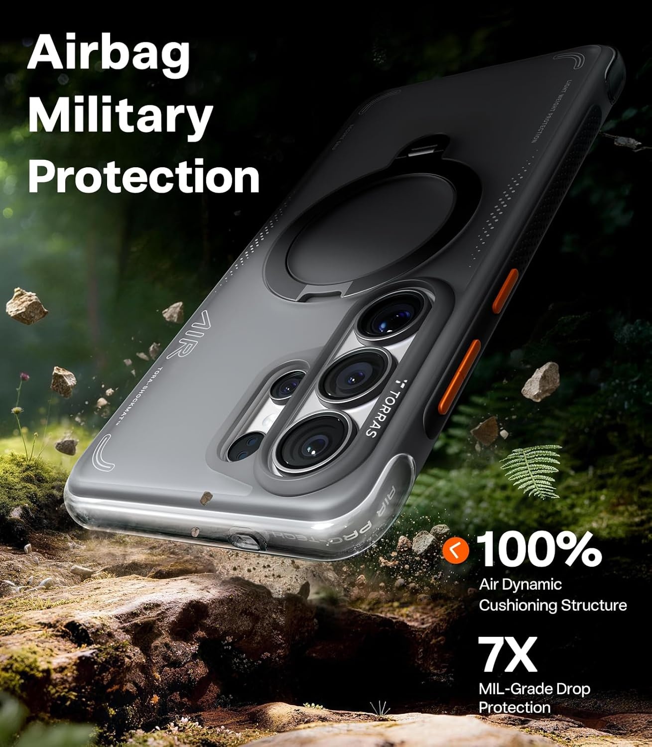 image:imageTORRAS Ostand Q3 Air for iPhone 16 Pro Max Case with 360 Magnetic Stand Fit for MagSafe Military Grade Drop Tested Camera Control Button Shockproof Phone Case for iPhone 16 Pro Max 69 BlackShadow Black