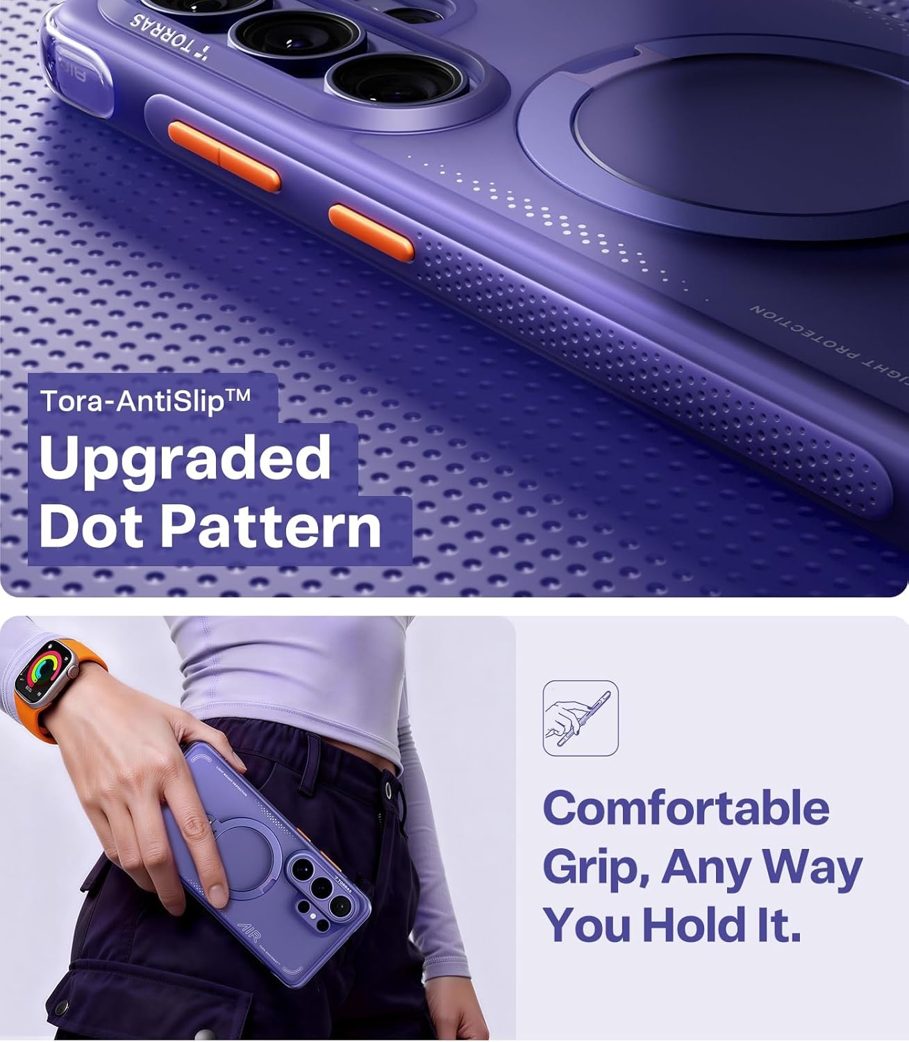 image:imageTORRAS Ostand Q3 Air for iPhone 16 Pro Max Case with 360 Magnetic Stand Fit for MagSafe Military Grade Drop Tested Camera Control Button Shockproof Phone Case for iPhone 16 Pro Max 69 BlackViolet Surge