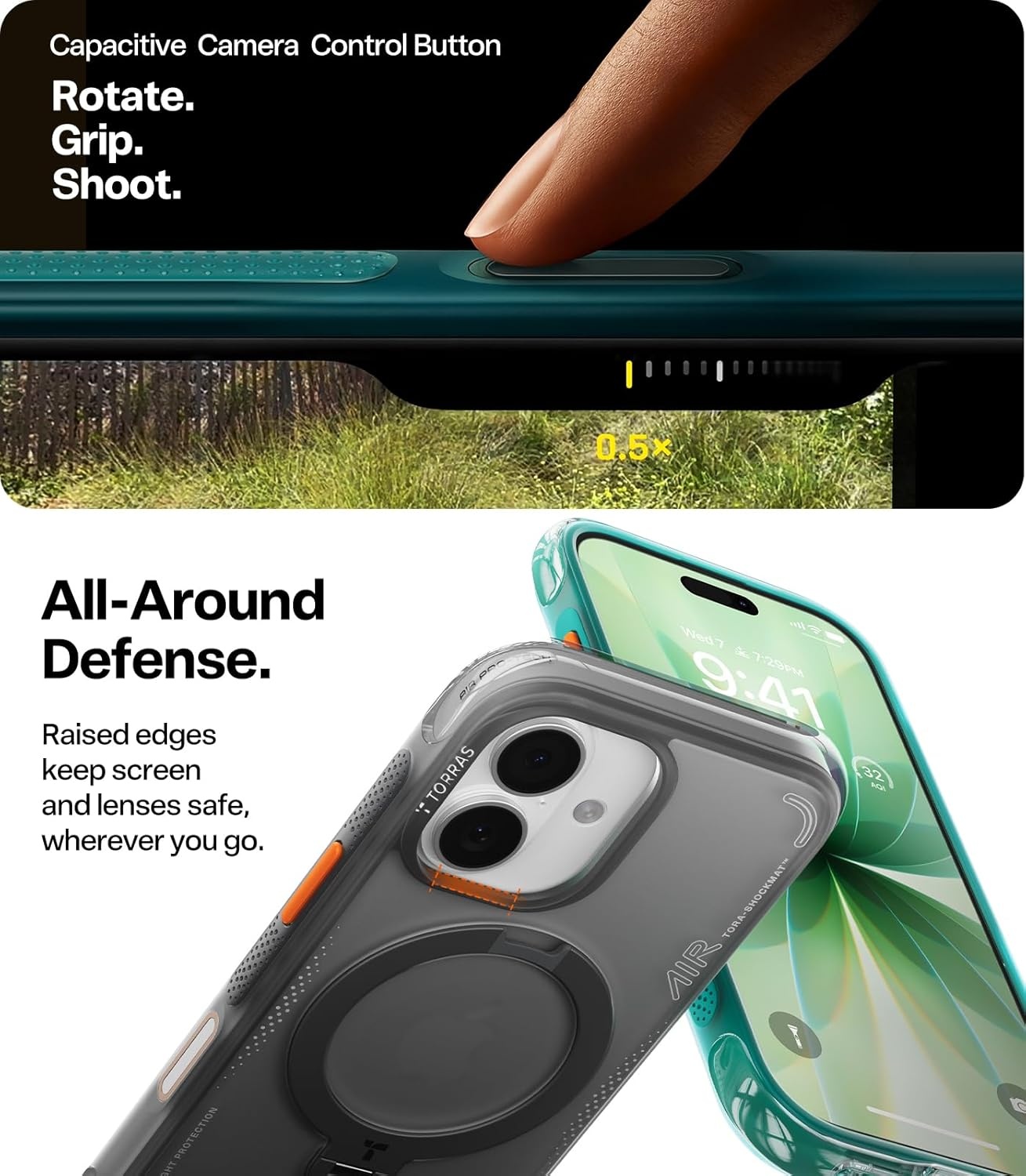 image:imageTORRAS Ostand Q3 Air for iPhone 16 Pro Max Case with 360 Magnetic Stand Fit for MagSafe Military Grade Drop Tested Camera Control Button Shockproof Phone Case for iPhone 16 Pro Max 69 BlackShadow Black
