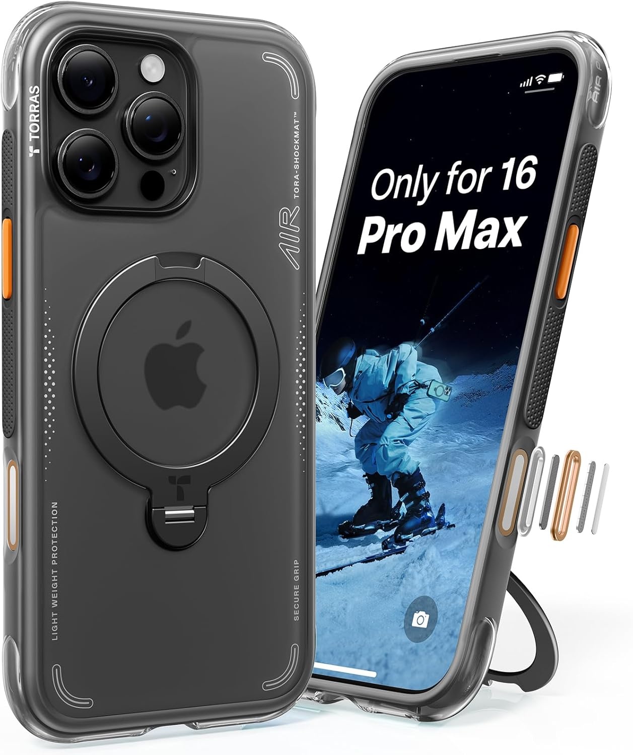 image:imageTORRAS Ostand Q3 Air for iPhone 16 Pro Max Case with 360 Magnetic Stand Fit for MagSafe Military Grade Drop Tested Camera Control Button Shockproof Phone Case for iPhone 16 Pro Max 69 BlackShadow Black