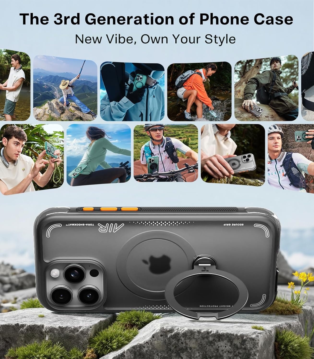 image:imageTORRAS Ostand Q3 Air for iPhone 16 Pro Max Case with 360 Magnetic Stand Fit for MagSafe Military Grade Drop Tested Camera Control Button Shockproof Phone Case for iPhone 16 Pro Max 69 BlackShadow Black