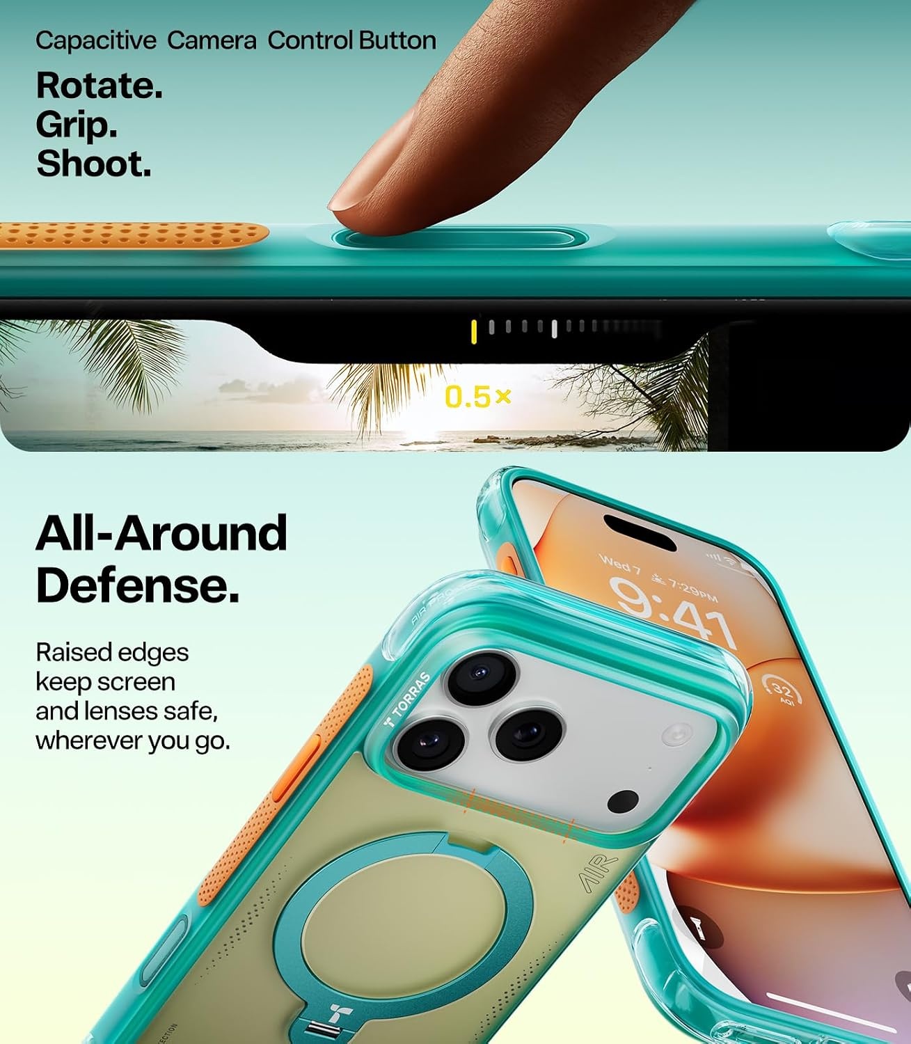 image:imageTORRAS Ostand Q3 Air for iPhone 16 Pro Max Case with 360 Magnetic Stand Fit for MagSafe Military Grade Drop Tested Camera Control Button Shockproof Phone Case for iPhone 16 Pro Max 69 BlackDune Sky