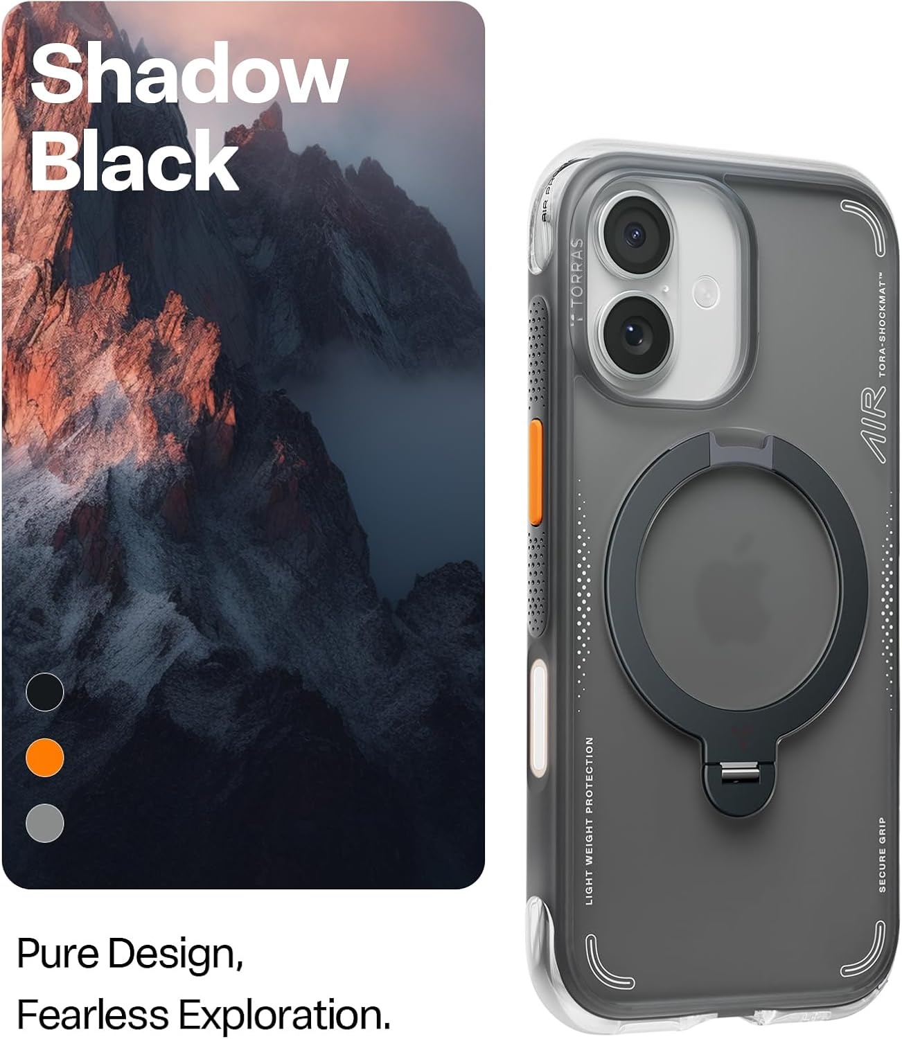 image:imageTORRAS Ostand Q3 Air for iPhone 16 Pro Max Case with 360 Magnetic Stand Fit for MagSafe Military Grade Drop Tested Camera Control Button Shockproof Phone Case for iPhone 16 Pro Max 69 BlackShadow Black
