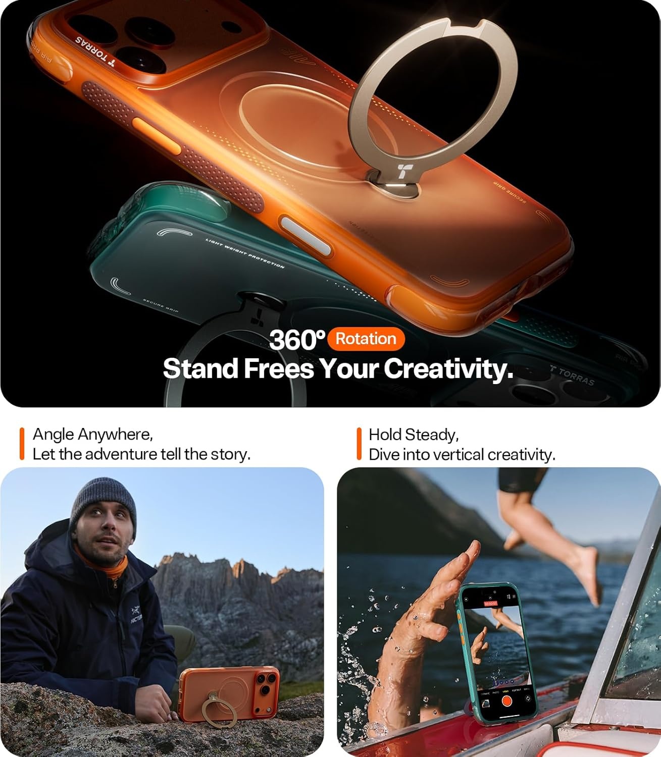 image:imageTORRAS Ostand Q3 Air for iPhone 16 Pro Max Case with 360 Magnetic Stand Fit for MagSafe Military Grade Drop Tested Camera Control Button Shockproof Phone Case for iPhone 16 Pro Max 69 BlackGlacier Sprint