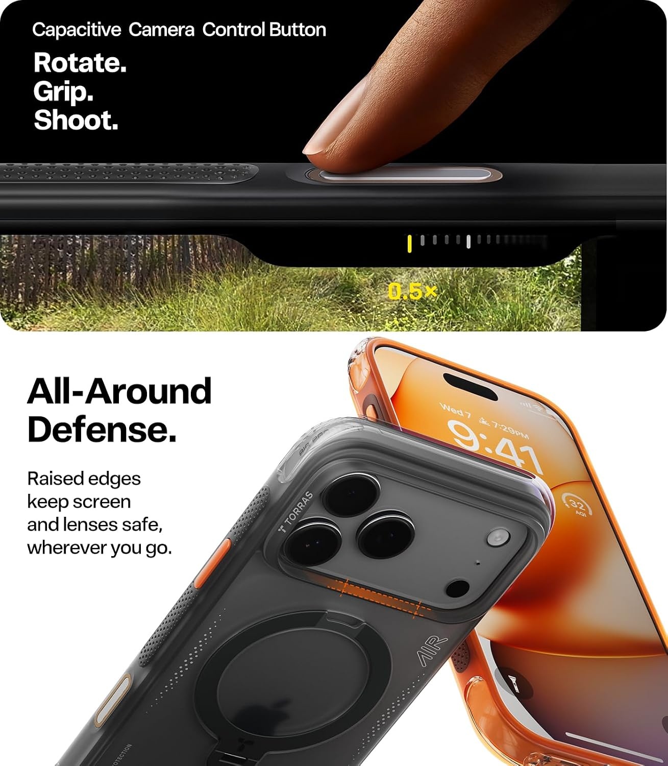 image:imageTORRAS Ostand Q3 Air for iPhone 16 Pro Max Case with 360 Magnetic Stand Fit for MagSafe Military Grade Drop Tested Camera Control Button Shockproof Phone Case for iPhone 16 Pro Max 69 BlackShadow Black