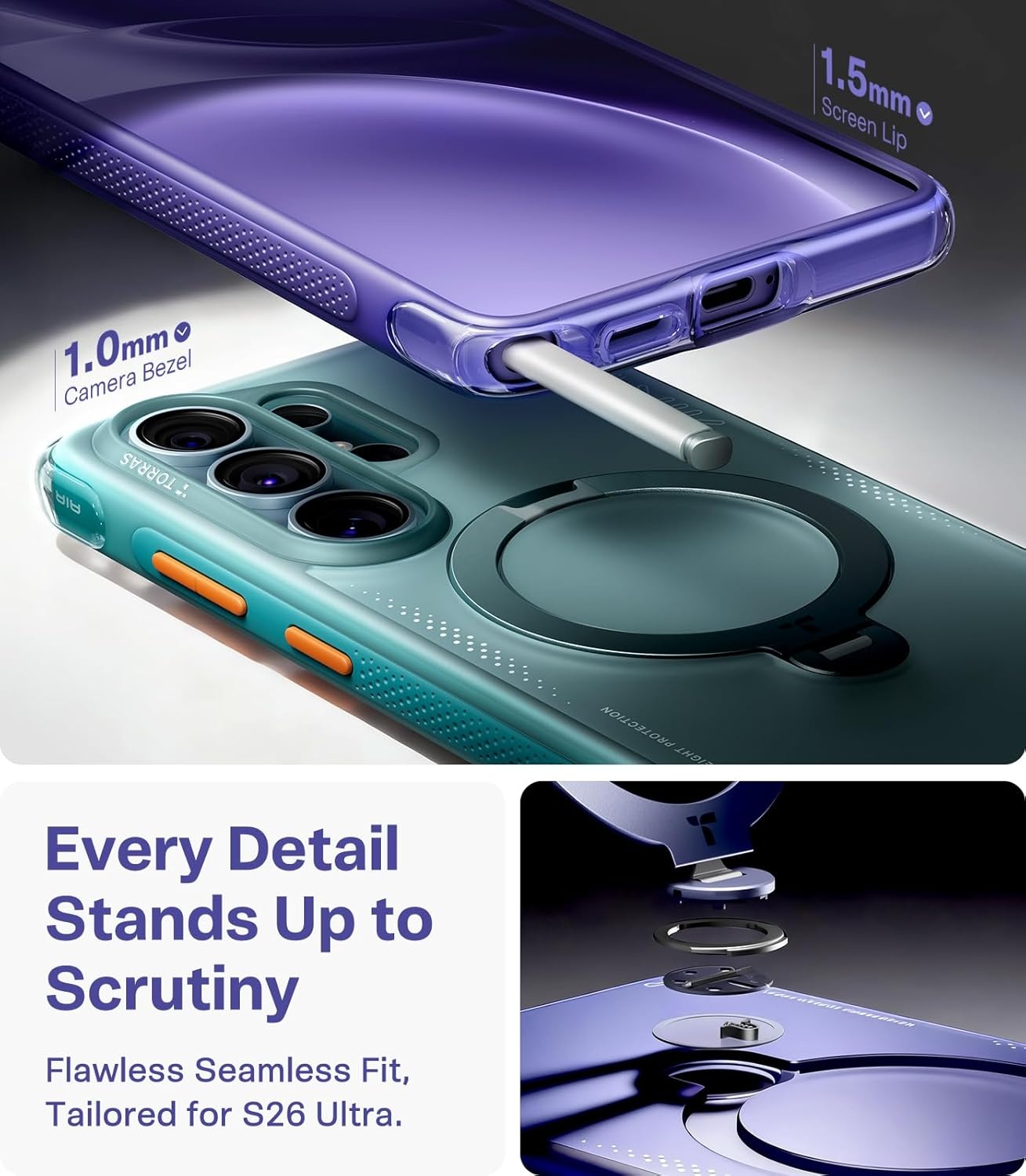image:imageTORRAS Ostand Q3 Air for iPhone 16 Pro Max Case with 360 Magnetic Stand Fit for MagSafe Military Grade Drop Tested Camera Control Button Shockproof Phone Case for iPhone 16 Pro Max 69 BlackViolet Surge