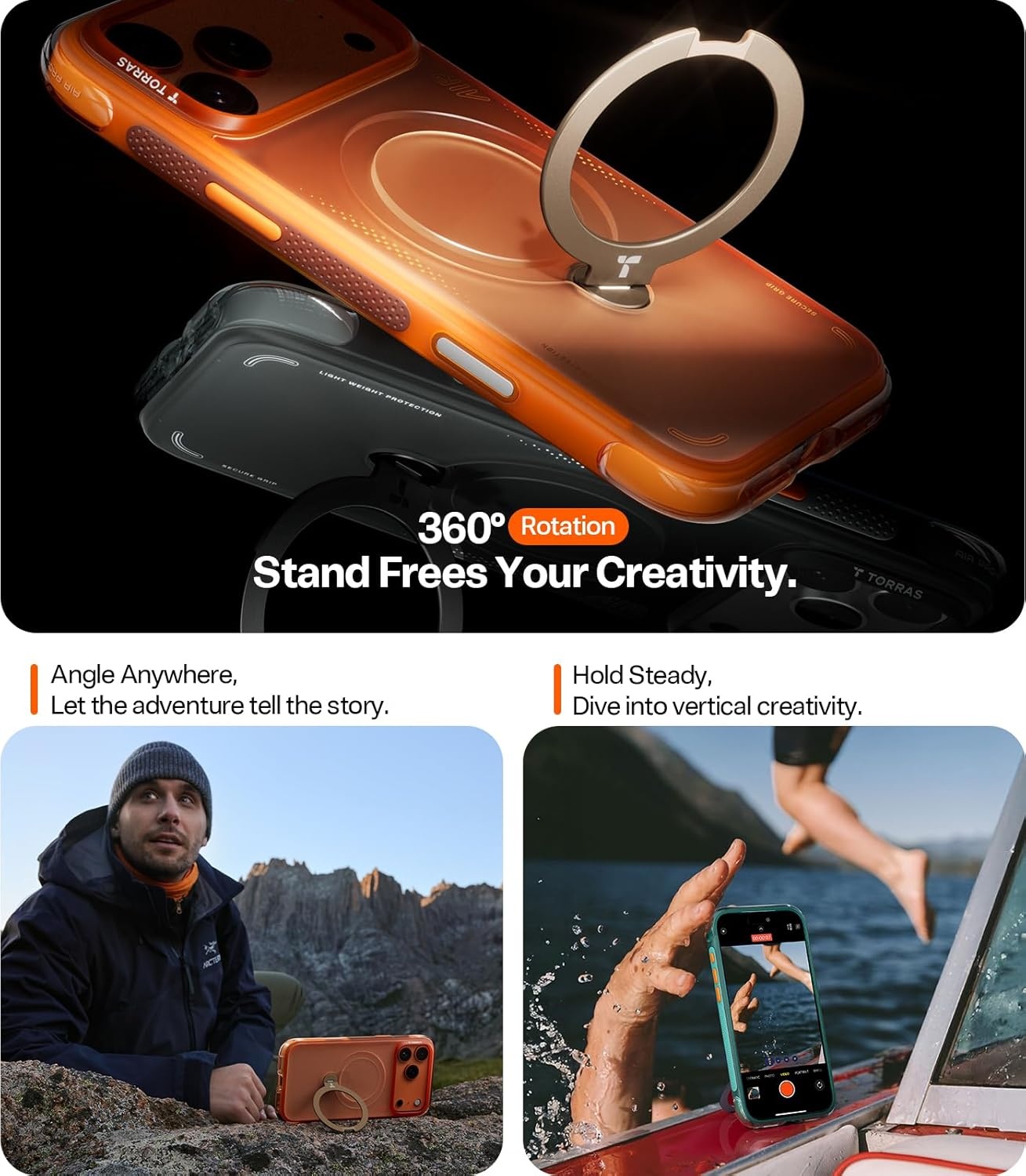 image:imageTORRAS Ostand Q3 Air for iPhone 16 Pro Max Case with 360 Magnetic Stand Fit for MagSafe Military Grade Drop Tested Camera Control Button Shockproof Phone Case for iPhone 16 Pro Max 69 BlackShadow Black