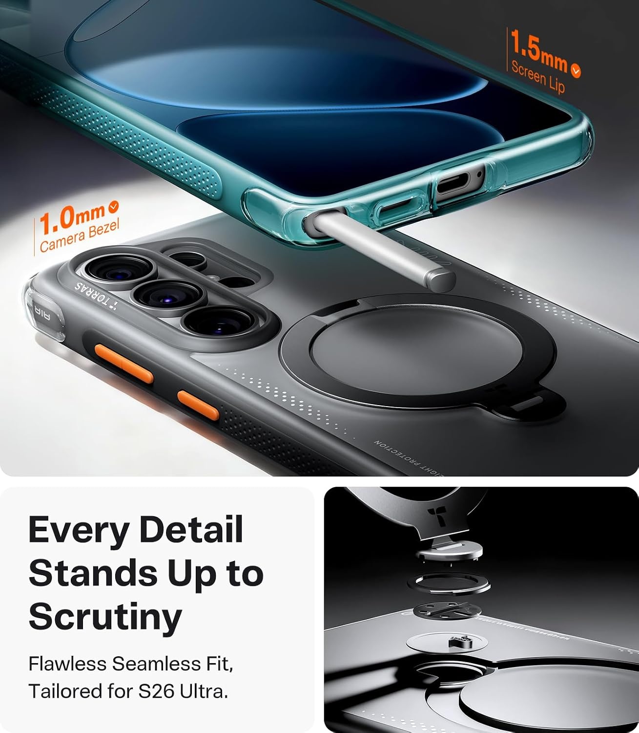 image:imageTORRAS Ostand Q3 Air for iPhone 16 Pro Max Case with 360 Magnetic Stand Fit for MagSafe Military Grade Drop Tested Camera Control Button Shockproof Phone Case for iPhone 16 Pro Max 69 BlackShadow Black
