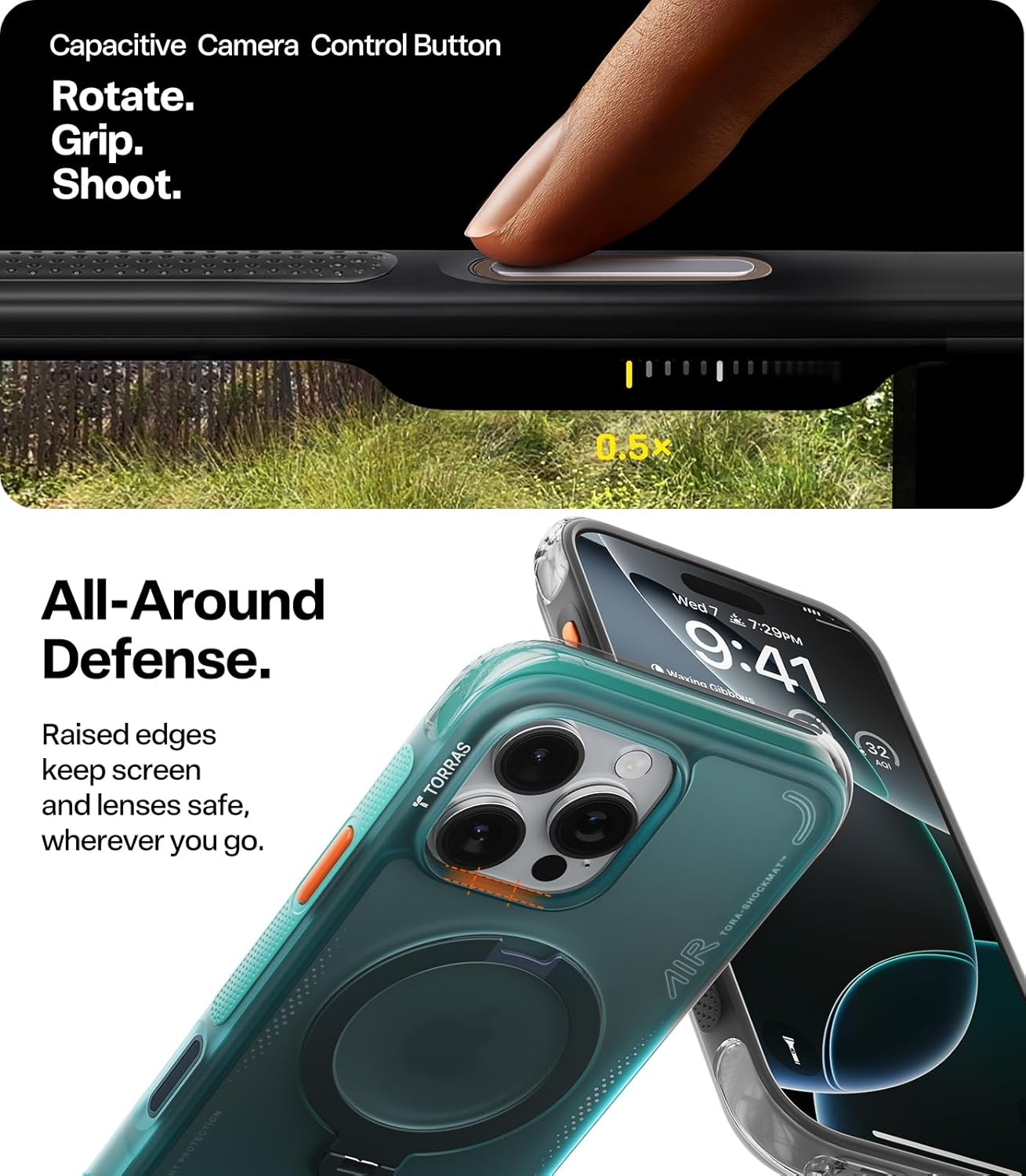 image:imageTORRAS Ostand Q3 Air for iPhone 16 Pro Max Case with 360 Magnetic Stand Fit for MagSafe Military Grade Drop Tested Camera Control Button Shockproof Phone Case for iPhone 16 Pro Max 69 BlackShadow Black