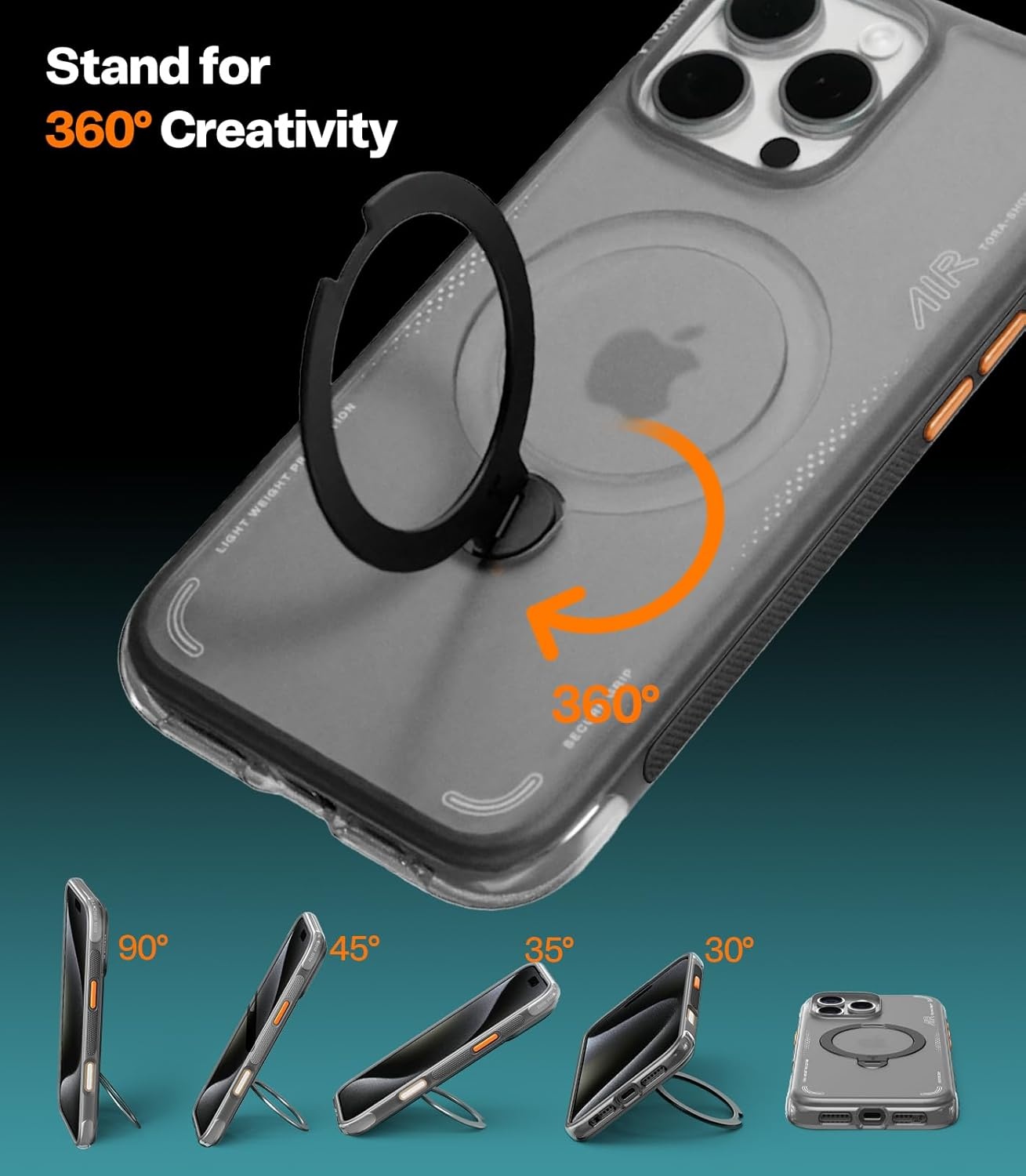 image:imageTORRAS Ostand Q3 Air for iPhone 16 Pro Max Case with 360 Magnetic Stand Fit for MagSafe Military Grade Drop Tested Camera Control Button Shockproof Phone Case for iPhone 16 Pro Max 69 BlackShadow Black