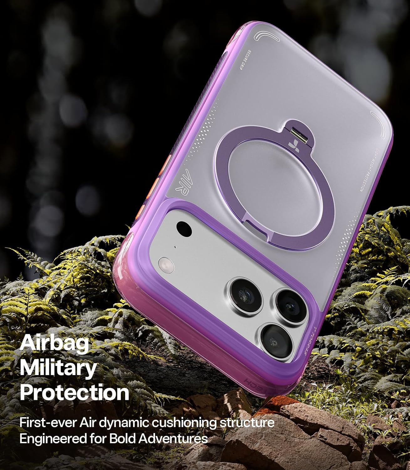 image:imageTORRAS Ostand Q3 Air for iPhone 16 Pro Max Case with 360 Magnetic Stand Fit for MagSafe Military Grade Drop Tested Camera Control Button Shockproof Phone Case for iPhone 16 Pro Max 69 BlackViolet Surge
