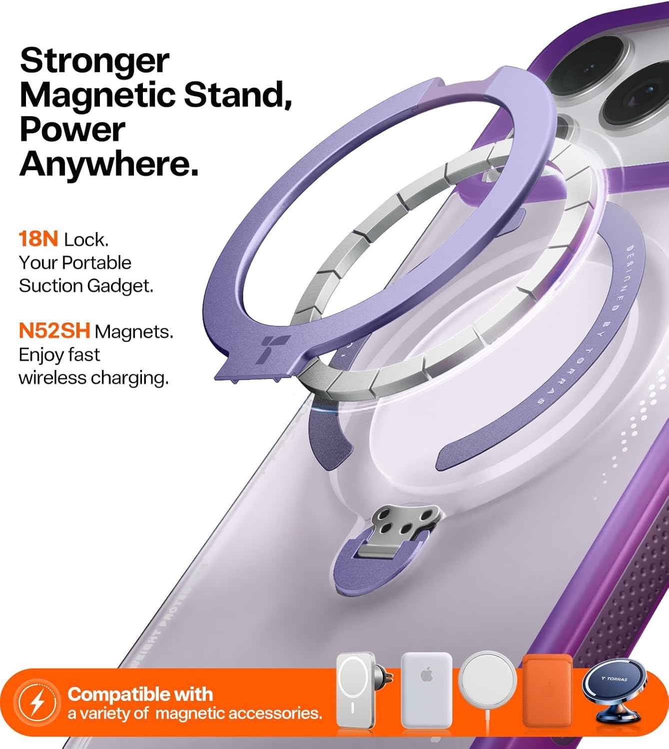 image:imageTORRAS Ostand Q3 Air for iPhone 16 Pro Max Case with 360 Magnetic Stand Fit for MagSafe Military Grade Drop Tested Camera Control Button Shockproof Phone Case for iPhone 16 Pro Max 69 BlackViolet Surge