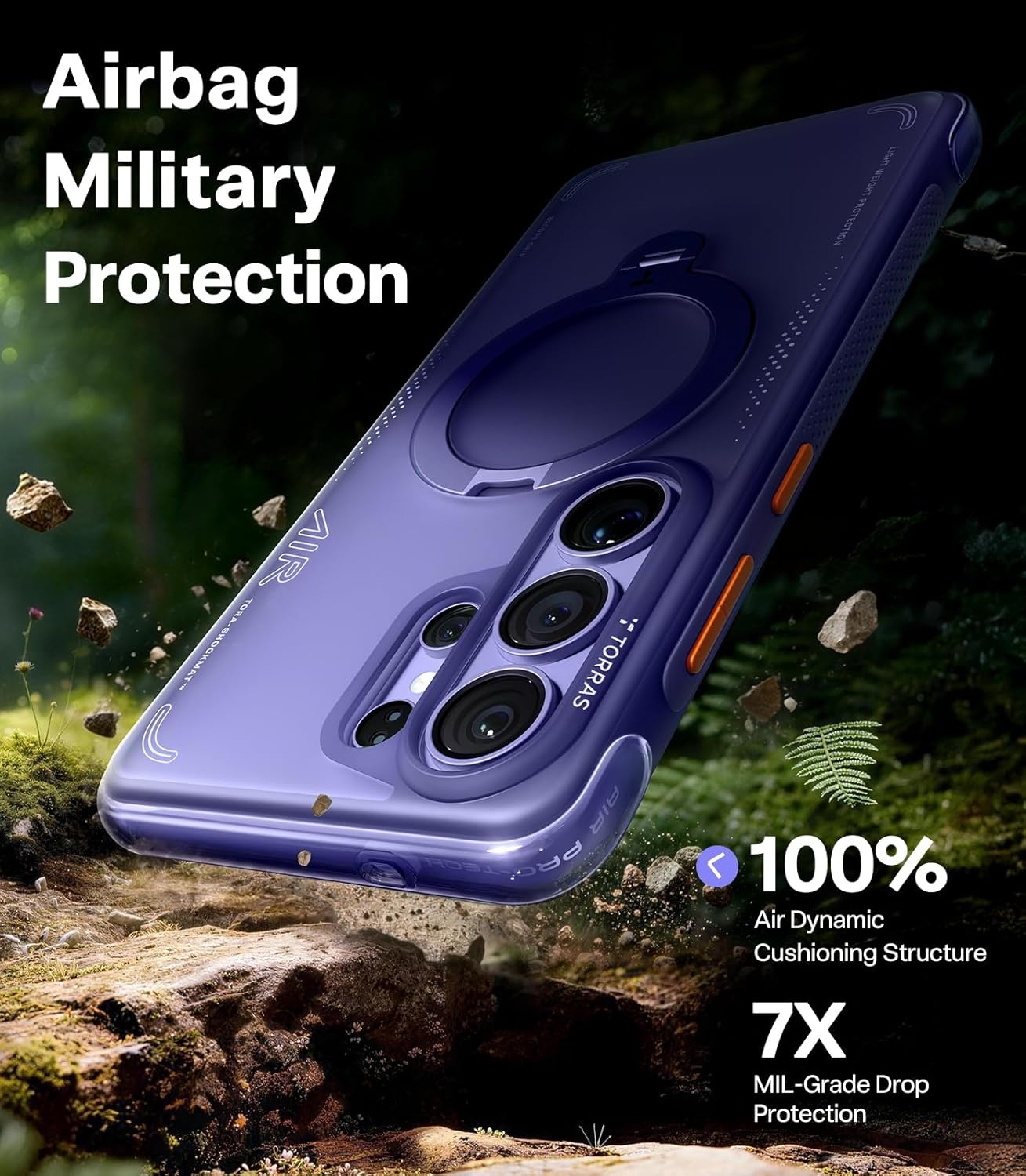 image:imageTORRAS Ostand Q3 Air for iPhone 16 Pro Max Case with 360 Magnetic Stand Fit for MagSafe Military Grade Drop Tested Camera Control Button Shockproof Phone Case for iPhone 16 Pro Max 69 BlackViolet Surge