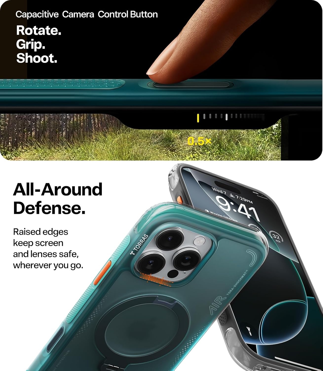 image:imageTORRAS Ostand Q3 Air for iPhone 16 Pro Max Case with 360 Magnetic Stand Fit for MagSafe Military Grade Drop Tested Camera Control Button Shockproof Phone Case for iPhone 16 Pro Max 69 BlackGlacier Sprint