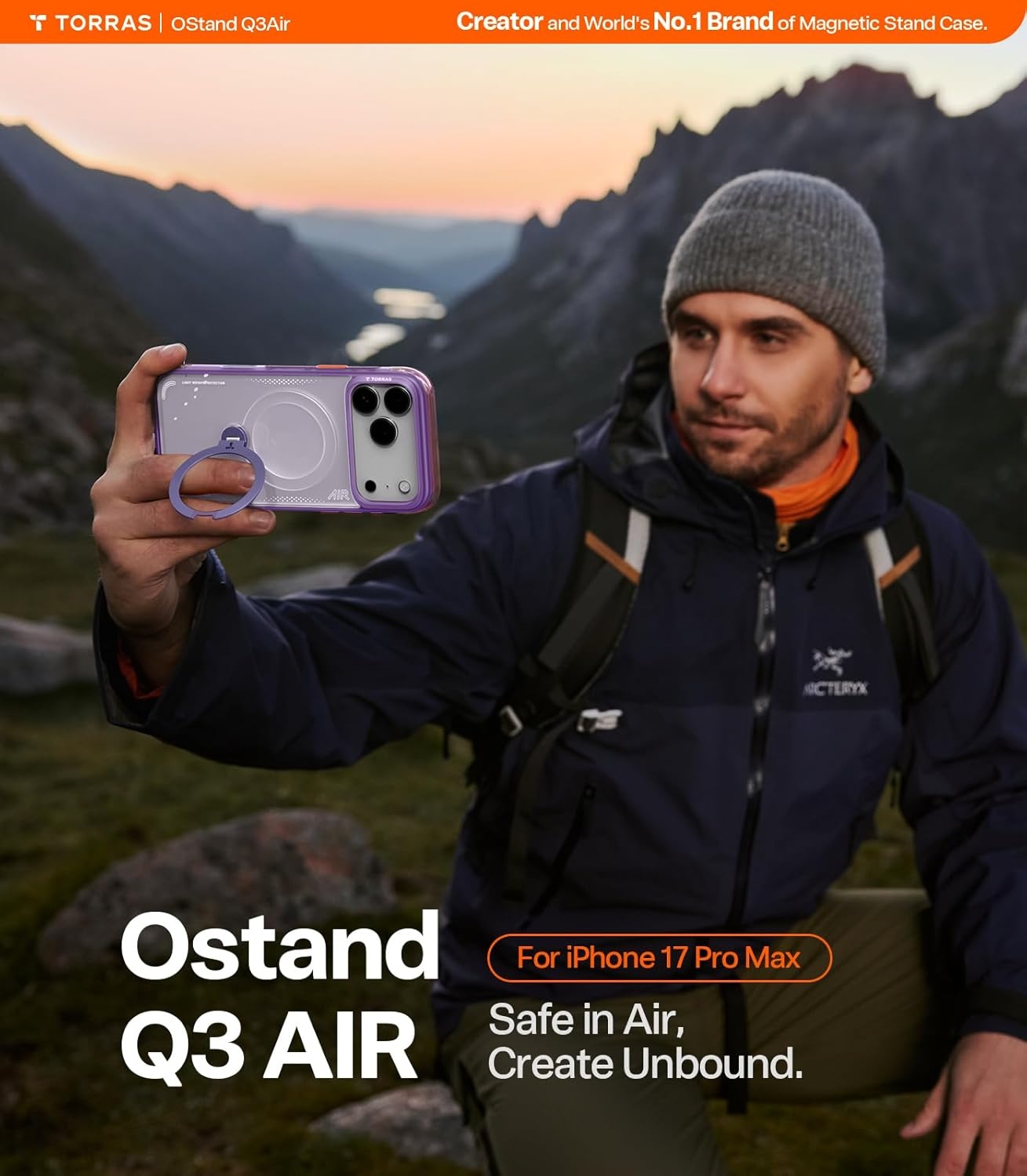 image:imageTORRAS Ostand Q3 Air for iPhone 16 Pro Max Case with 360 Magnetic Stand Fit for MagSafe Military Grade Drop Tested Camera Control Button Shockproof Phone Case for iPhone 16 Pro Max 69 BlackViolet Surge