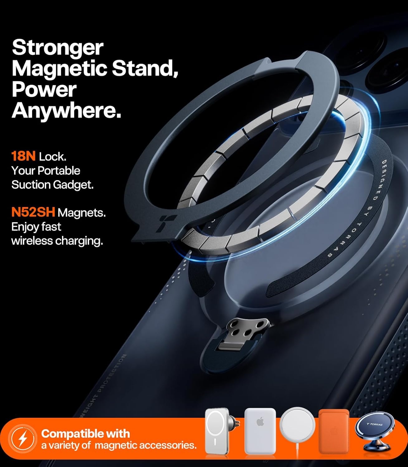 image:imageTORRAS Ostand Q3 Air for iPhone 16 Pro Max Case with 360 Magnetic Stand Fit for MagSafe Military Grade Drop Tested Camera Control Button Shockproof Phone Case for iPhone 16 Pro Max 69 BlackMidnight Blue