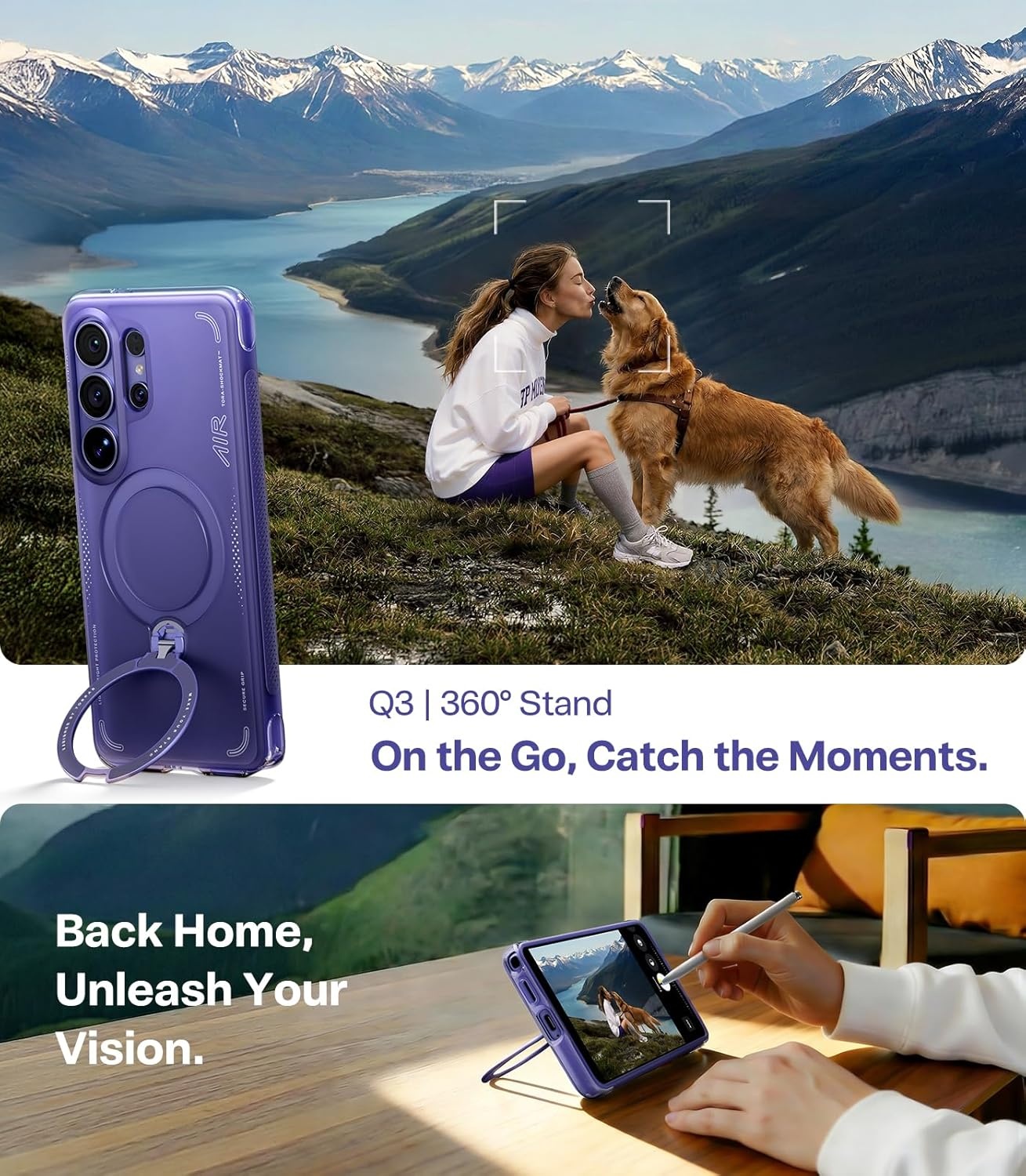 image:imageTORRAS Ostand Q3 Air for iPhone 16 Pro Max Case with 360 Magnetic Stand Fit for MagSafe Military Grade Drop Tested Camera Control Button Shockproof Phone Case for iPhone 16 Pro Max 69 BlackViolet Surge
