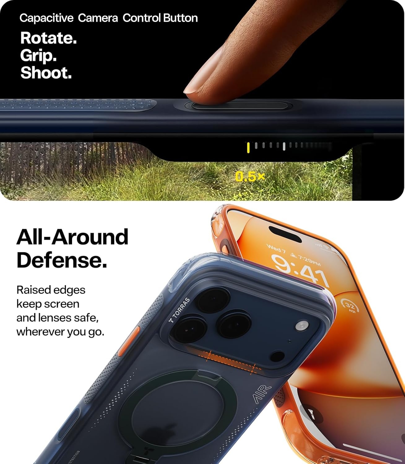 image:imageTORRAS Ostand Q3 Air for iPhone 16 Pro Max Case with 360 Magnetic Stand Fit for MagSafe Military Grade Drop Tested Camera Control Button Shockproof Phone Case for iPhone 16 Pro Max 69 BlackMidnight Blue