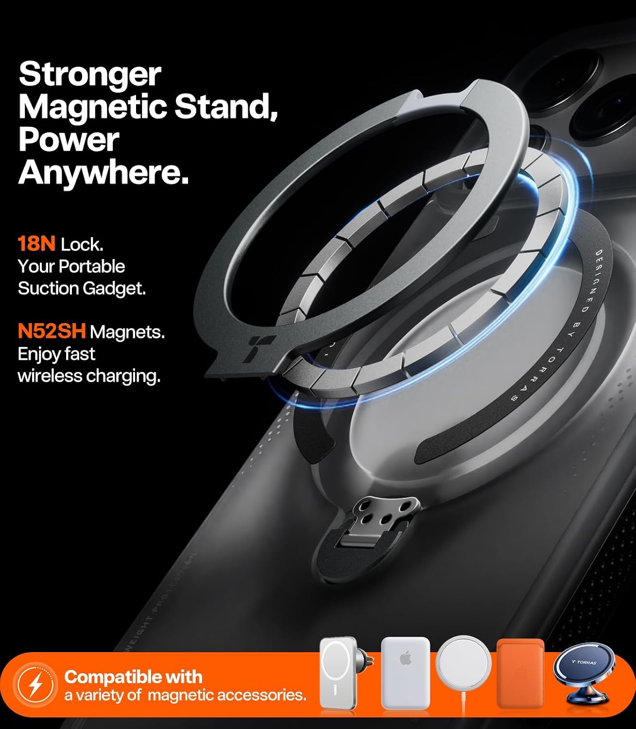 image:imageTORRAS Ostand Q3 Air for iPhone 16 Pro Max Case with 360 Magnetic Stand Fit for MagSafe Military Grade Drop Tested Camera Control Button Shockproof Phone Case for iPhone 16 Pro Max 69 BlackShadow Black