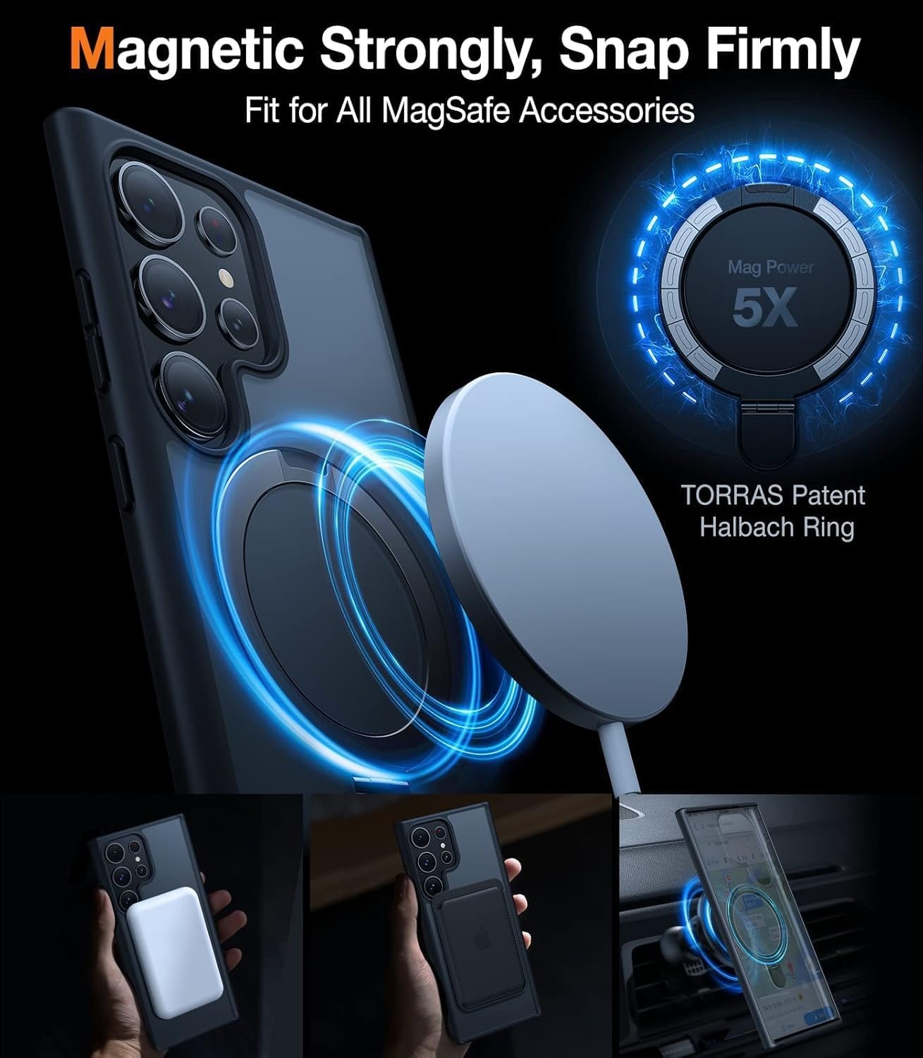 image:imageTORRAS Pale Apricot Magnetic for Galaxy S25 Ultra Case Fit for Magsafe Ring Stand Shockproof Translucent Slim Protective Phone Cover for S25 Ultra ApricotBlack