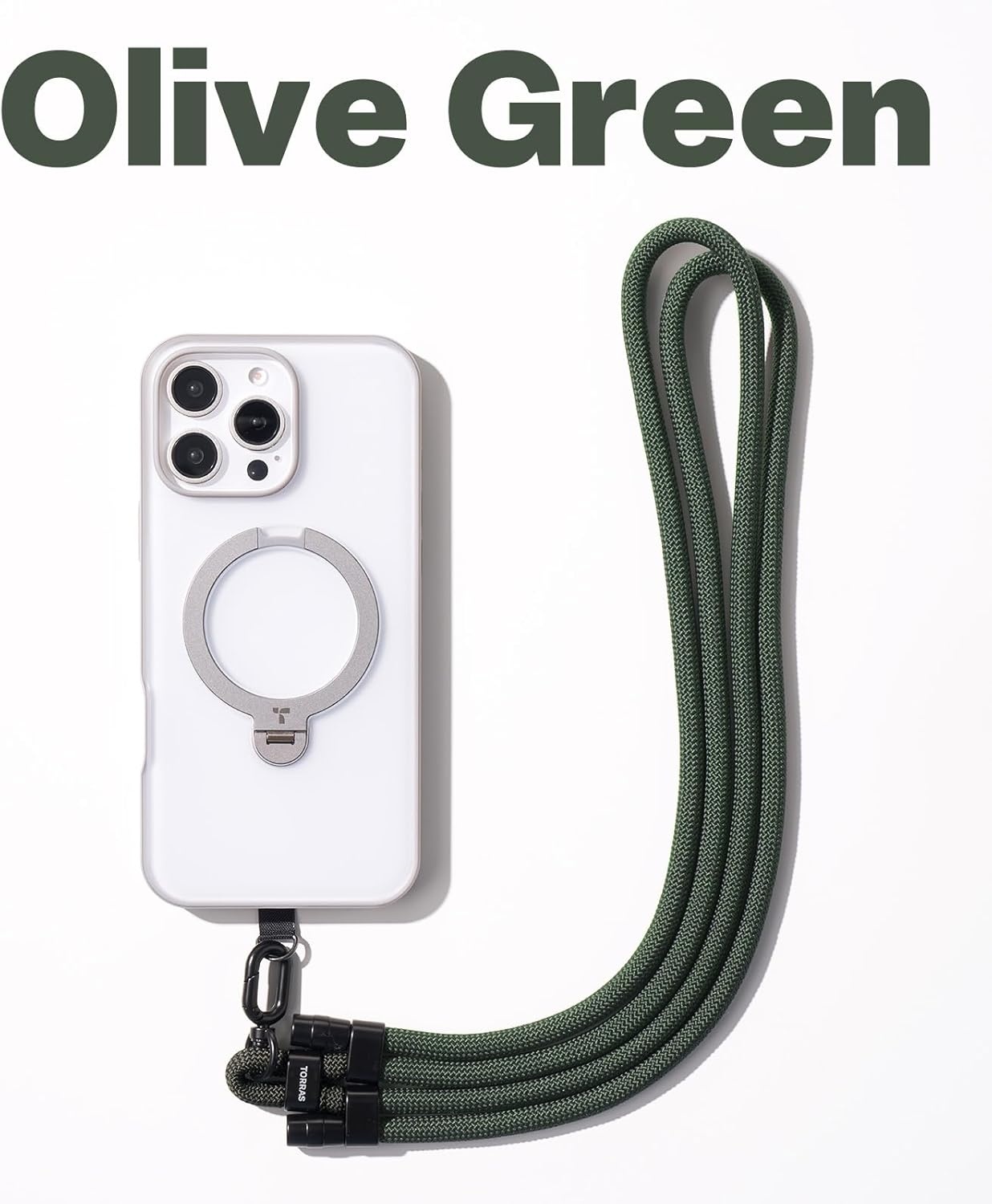 image:imageTORRAS Phone Lanyard Crossbody with 2 Phone Tabs Adjustable Anti Theft Phone Strap for All Phones Premium Metal Buckles SkinFriendly Universal Cell Phone Neck lanyard for Travel Essentials Black3olive Green