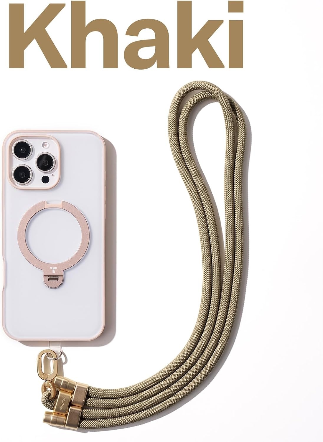 image:imageTORRAS Phone Lanyard Crossbody with 2 Phone Tabs Adjustable Anti Theft Phone Strap for All Phones Premium Metal Buckles SkinFriendly Universal Cell Phone Neck lanyard for Travel Essentials Black2khaki