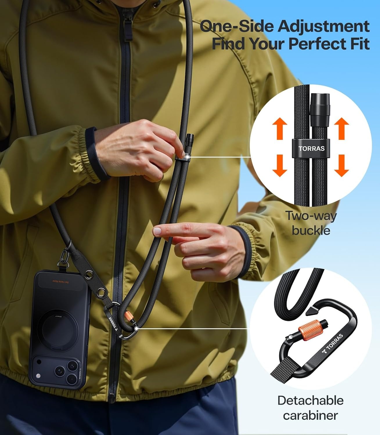 image:imageTORRAS Phone Lanyard with Hanging Loops Adjustable Anti Theft Phone Strap Crossbody for iPhone 17 Pro MaxSkinFriendly2 Tabs Universal Cell Phone Neck Lanyard for Daily amp Outdoor Activities Black1black