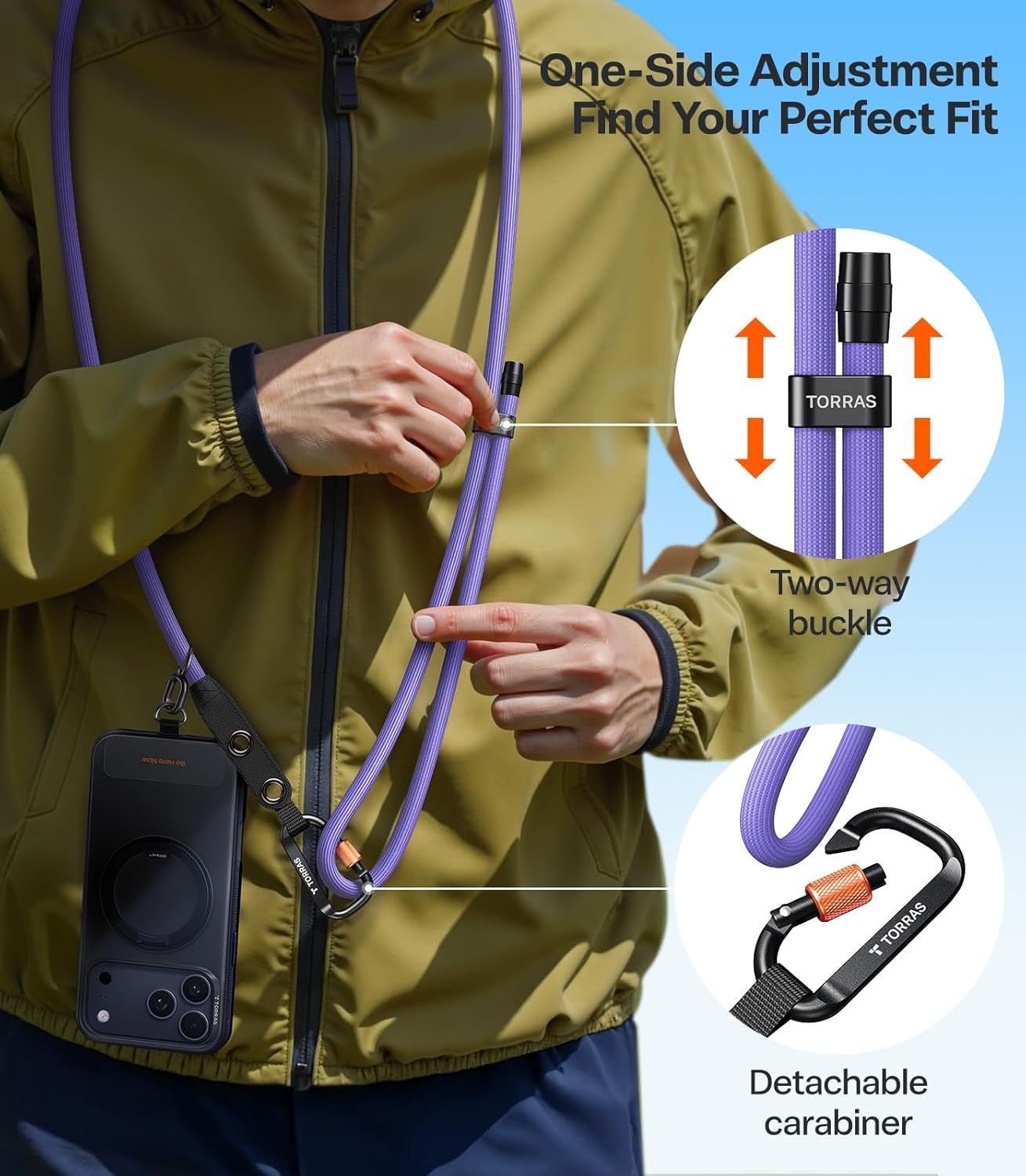image:imageTORRAS Phone Lanyard with Hanging Loops Adjustable Anti Theft Phone Strap Crossbody for iPhone 17 Pro MaxSkinFriendly2 Tabs Universal Cell Phone Neck Lanyard for Daily amp Outdoor Activities Black4purple