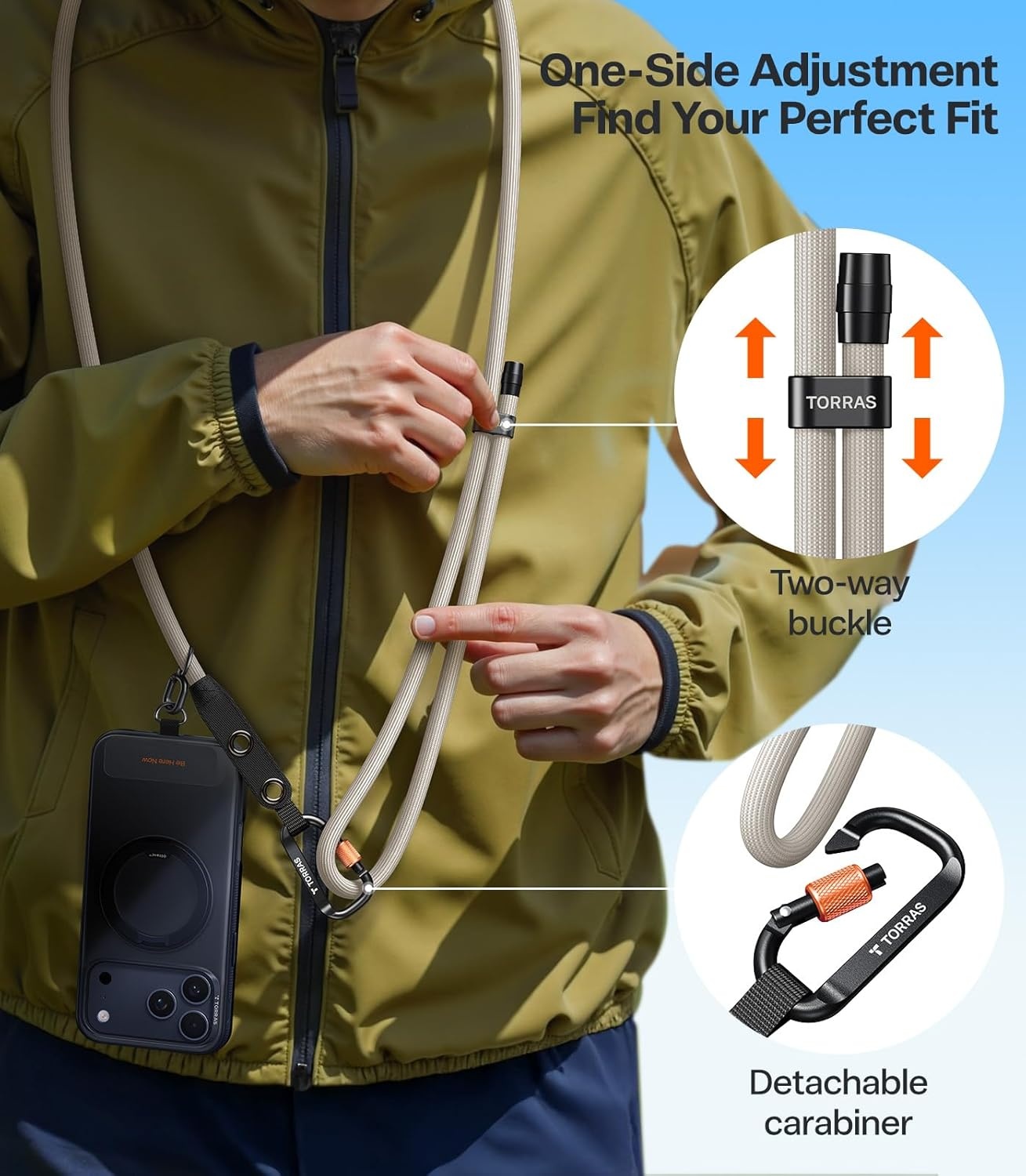 image:imageTORRAS Phone Lanyard with Hanging Loops Adjustable Anti Theft Phone Strap Crossbody for iPhone 17 Pro MaxSkinFriendly2 Tabs Universal Cell Phone Neck Lanyard for Daily amp Outdoor Activities Black2beige