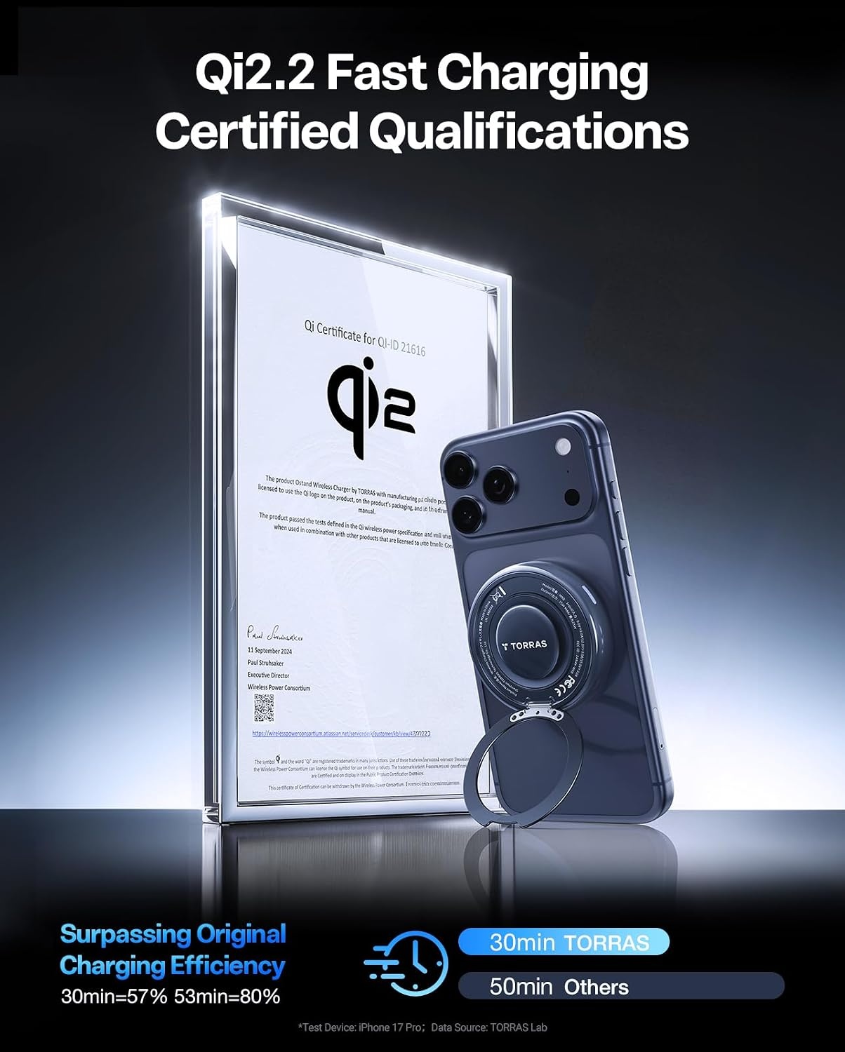 image:imageTORRAS PolarCircle Qi22 Wireless Charger 25W Cooling Magnetic Pad for iPhone 1716 Wireless Charger for Samsung Galaxy S26S25 with 360Spin Stand Semiconductor Game Cooler with 45W IceNano PlugBlack