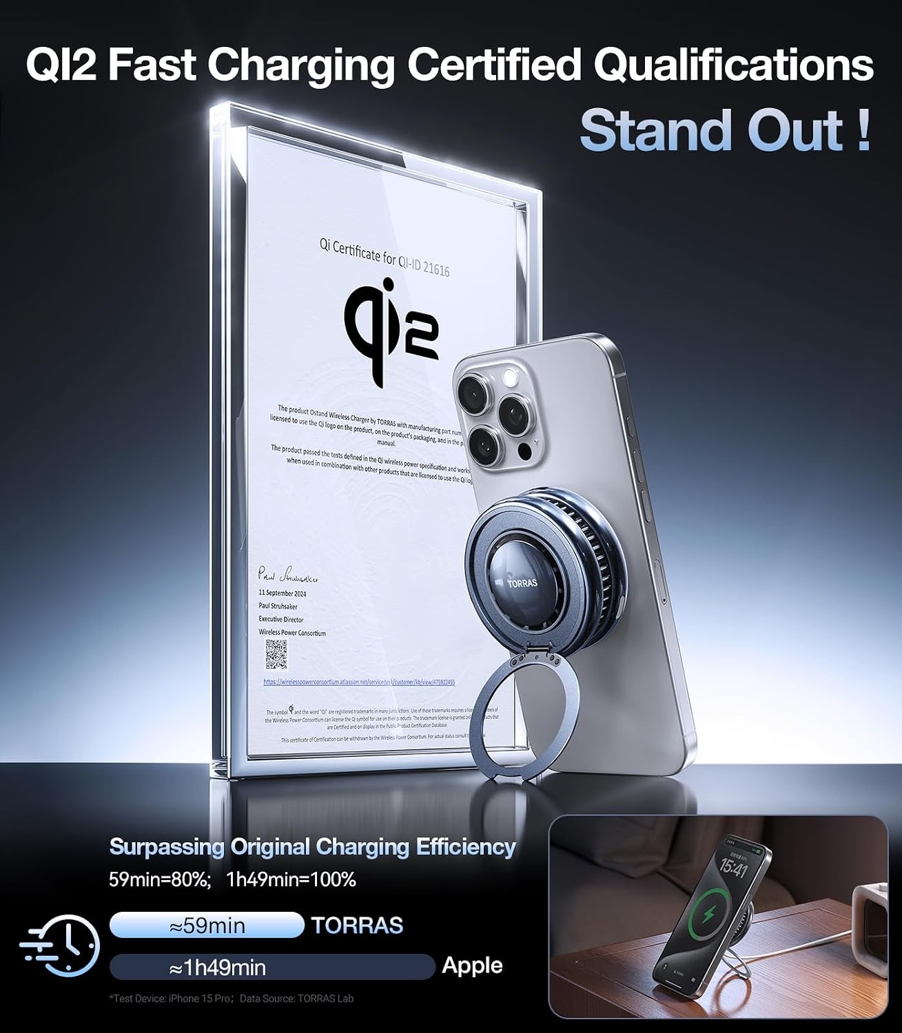 image:imageTORRAS PolarCircle Qi22 Wireless Charger 25W Cooling Magnetic Pad for iPhone 1716 Wireless Charger for Samsung Galaxy S26S25 with 360Spin Stand Semiconductor Game Cooler with 45W IceNano PlugBlack
