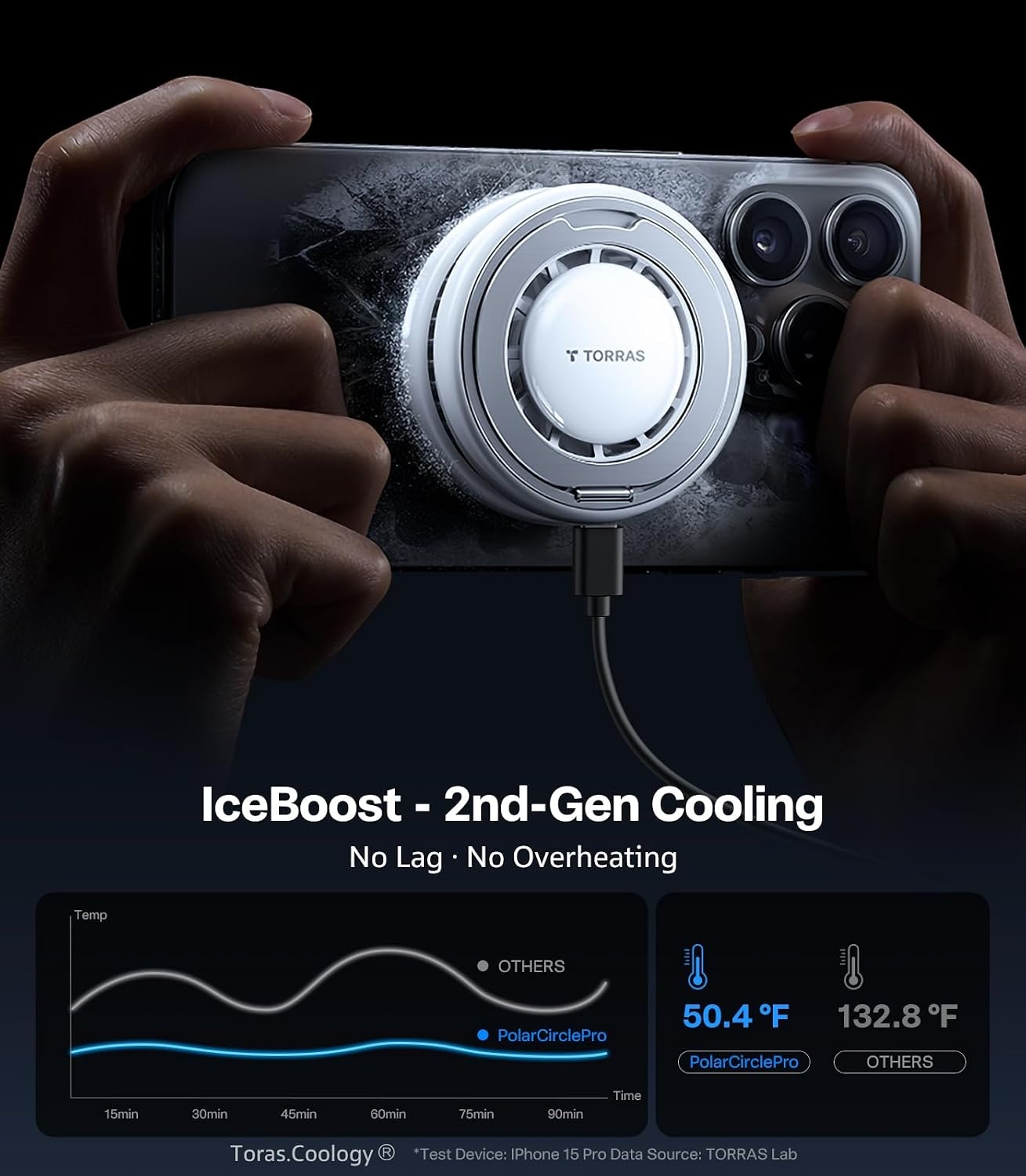 image:imageTORRAS PolarCircle Qi22 Wireless Charger 25W Cooling Magnetic Pad for iPhone 1716 Wireless Charger for Samsung Galaxy S26S25 with 360Spin Stand Semiconductor Game Cooler with 45W IceNano PlugWhite