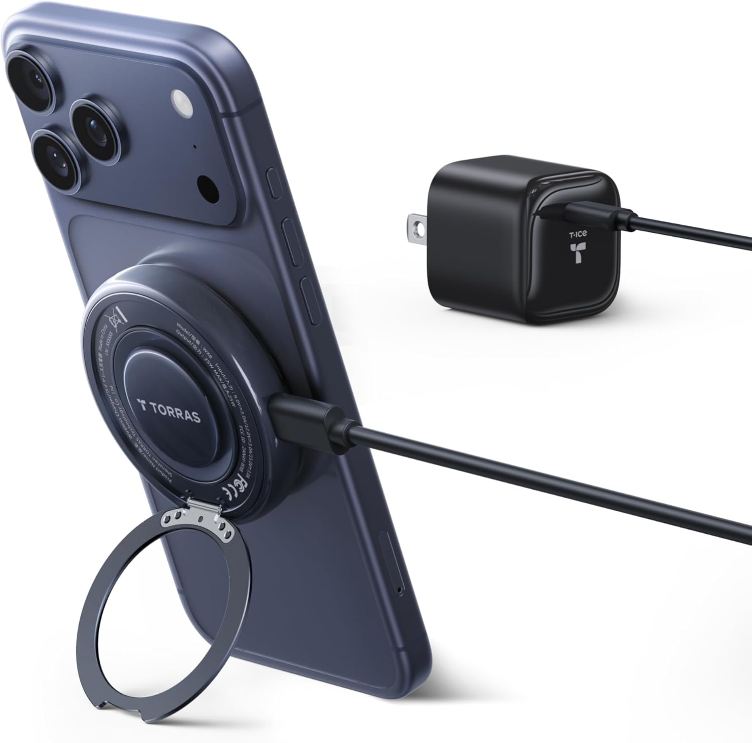 image:imageTORRAS PolarCircle Qi22 Wireless Charger 25W Cooling Magnetic Pad for iPhone 1716 Wireless Charger for Samsung Galaxy S26S25 with 360Spin Stand Semiconductor Game Cooler with 45W IceNano PlugBlack